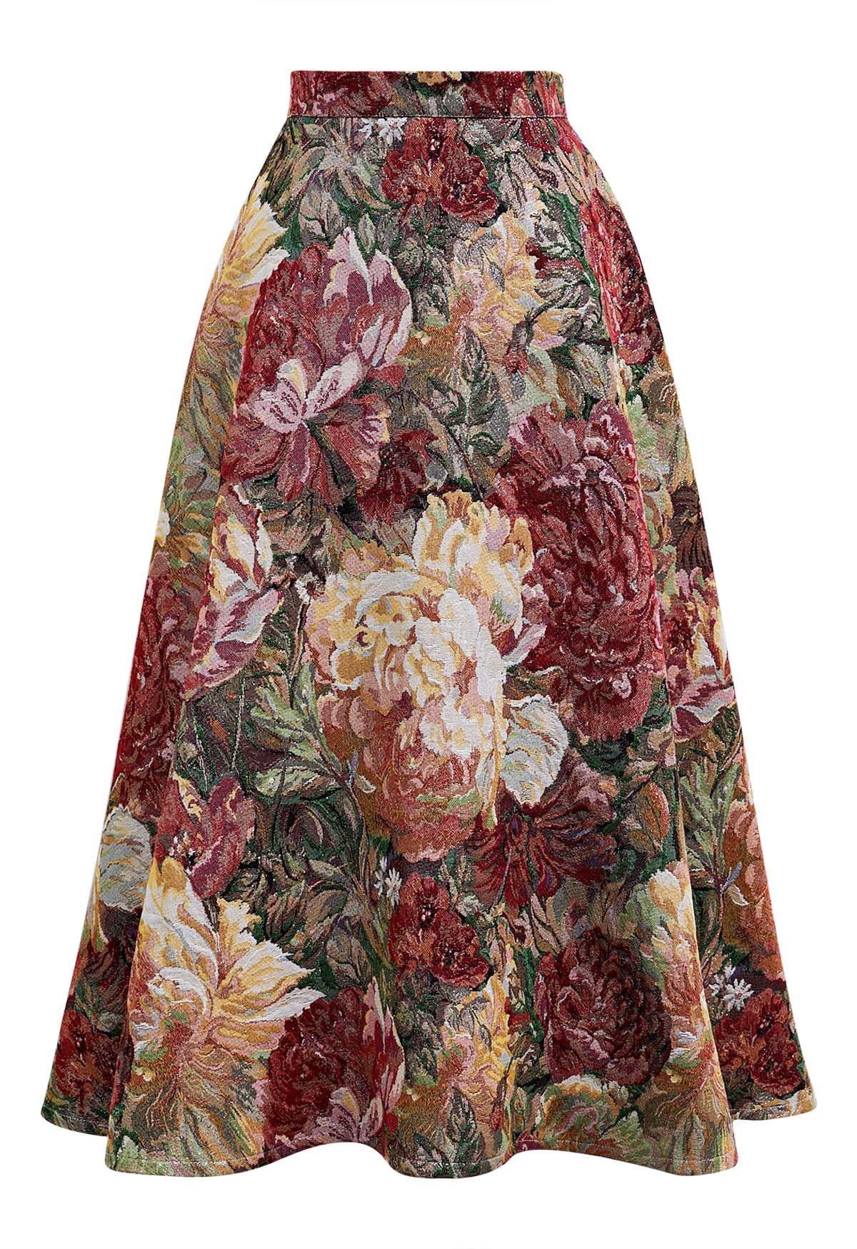 Painting Bloom Jacquard A-Line Midi Skirt