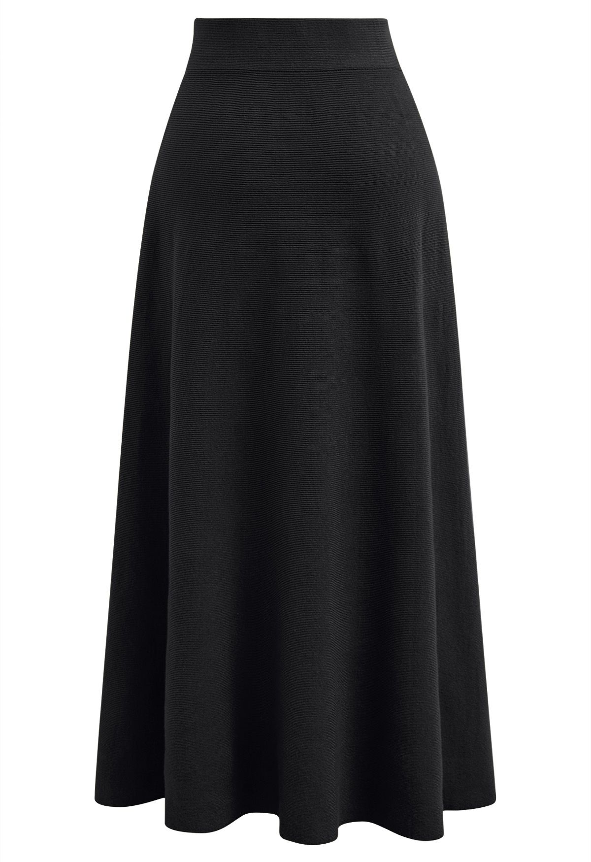 Little Bow Decorated Pleats Knit Maxi Skirt in Black