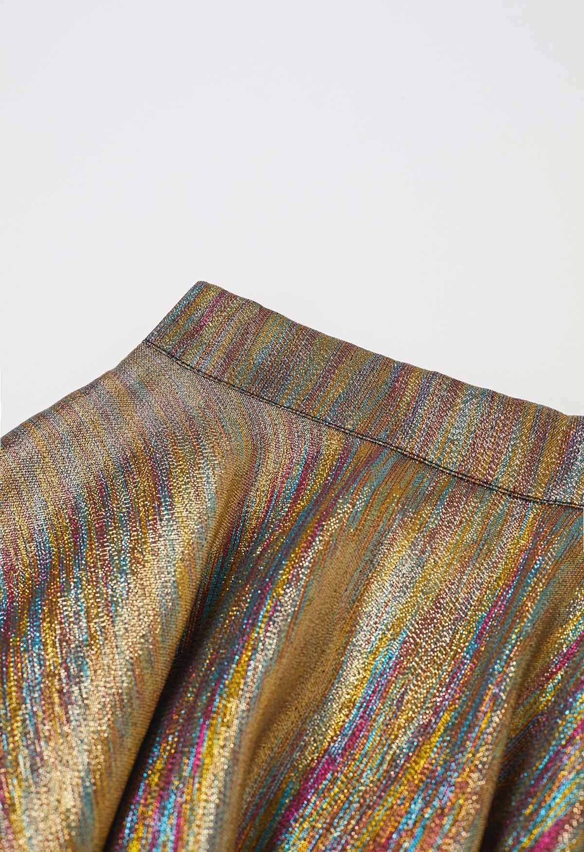 Shimmery Rainbow Bias Cut Asymmetric Flare Skirt