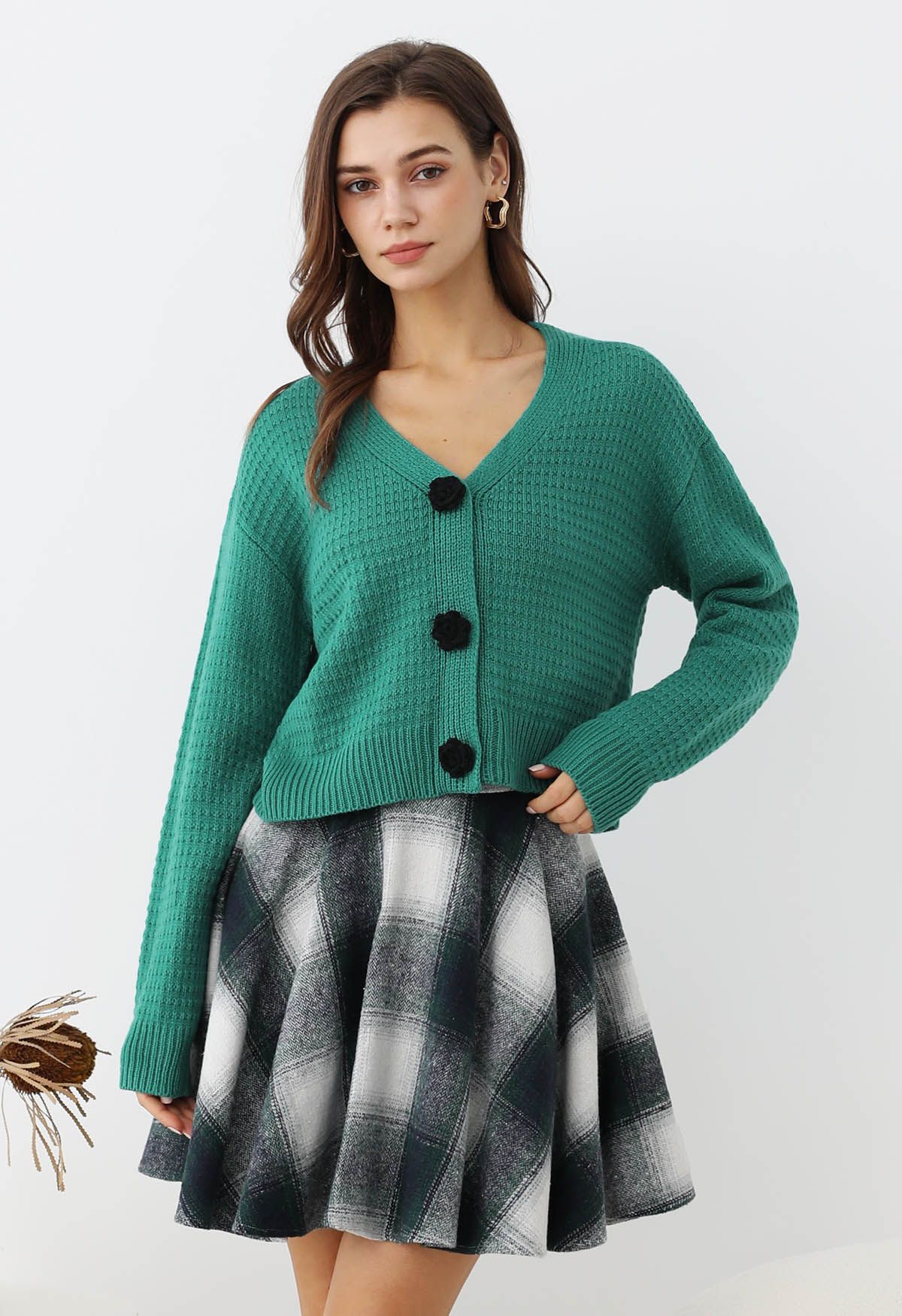 Warm Wishes Plaid Flare Mini Skirt in Dark Green