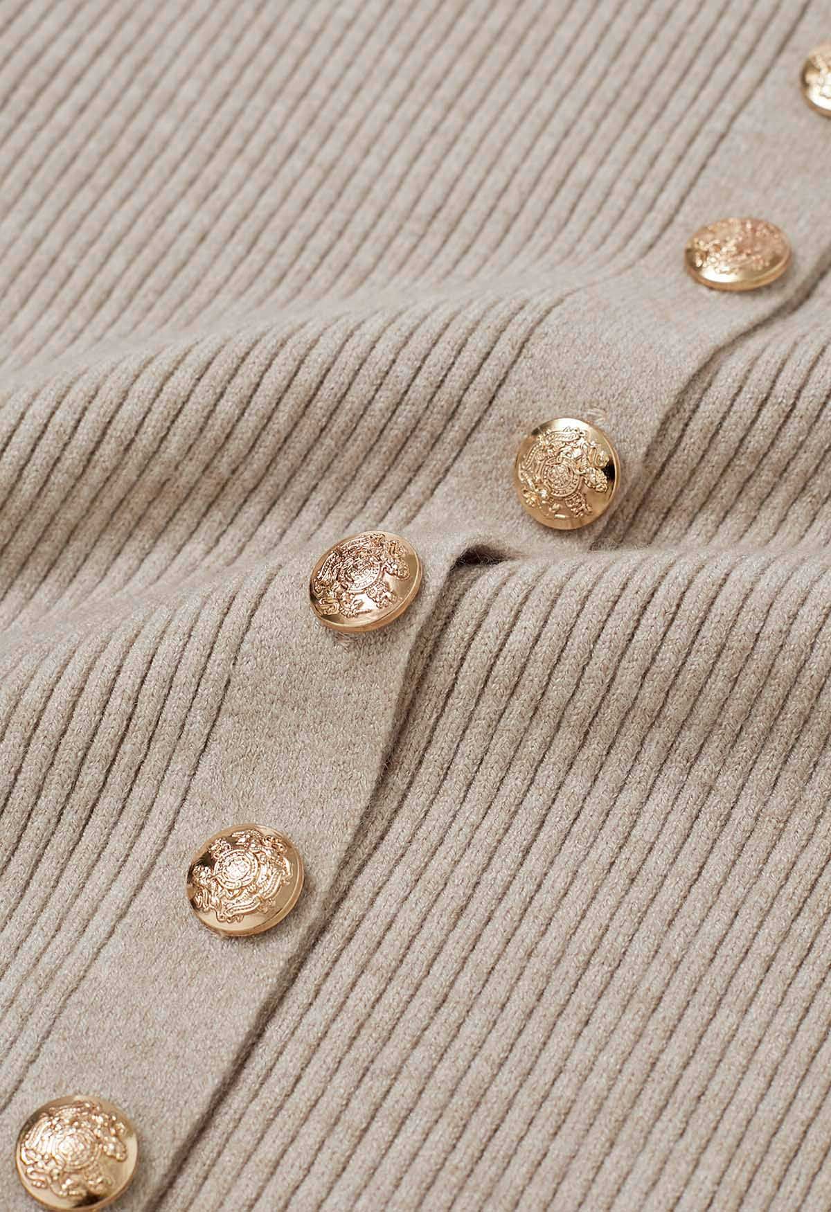 Chic Sense Button-Up Ribbed Knit Cardigan in Oatmeal