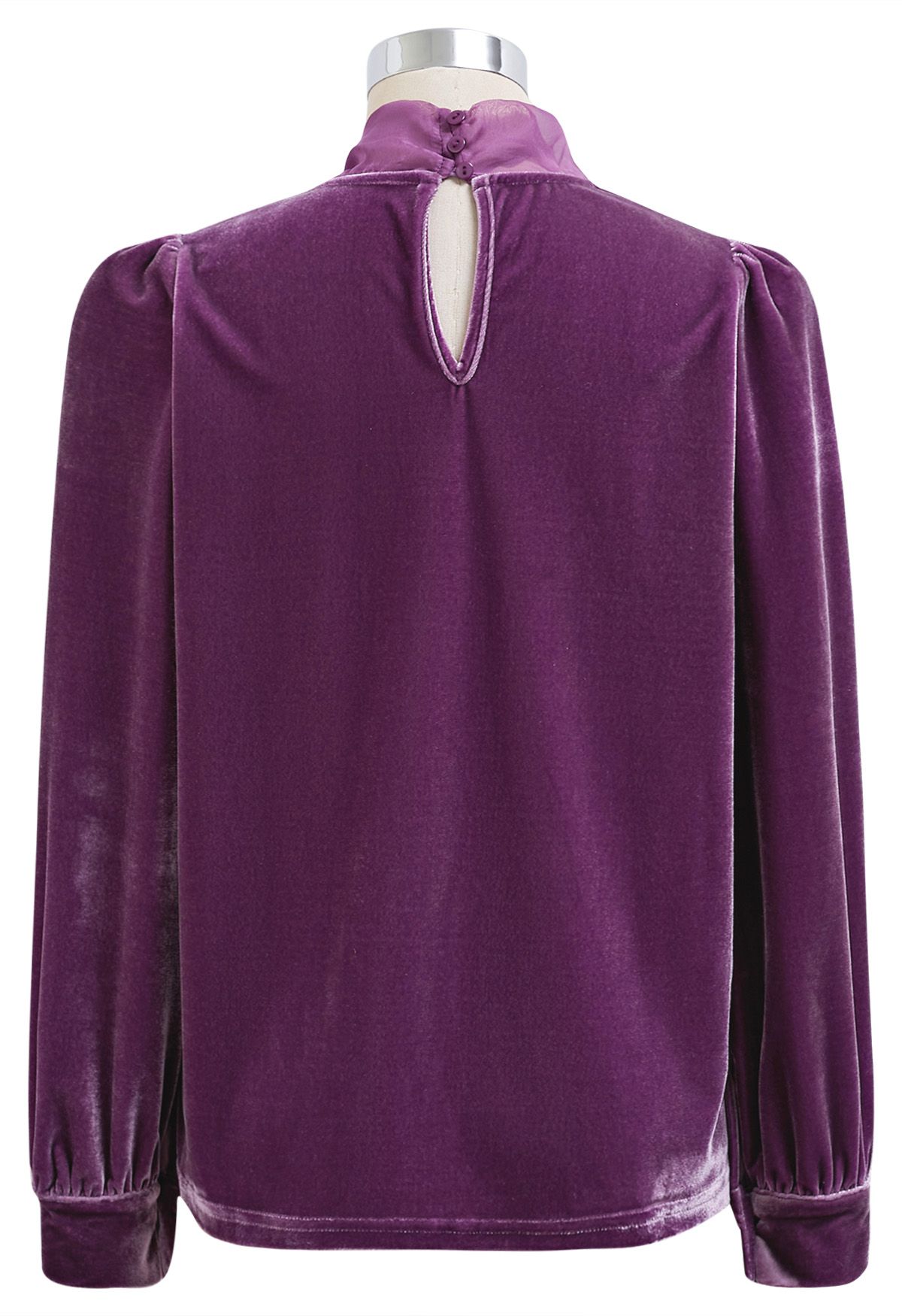 Organza Self-Tie Bowknot Velvet Top in Purple