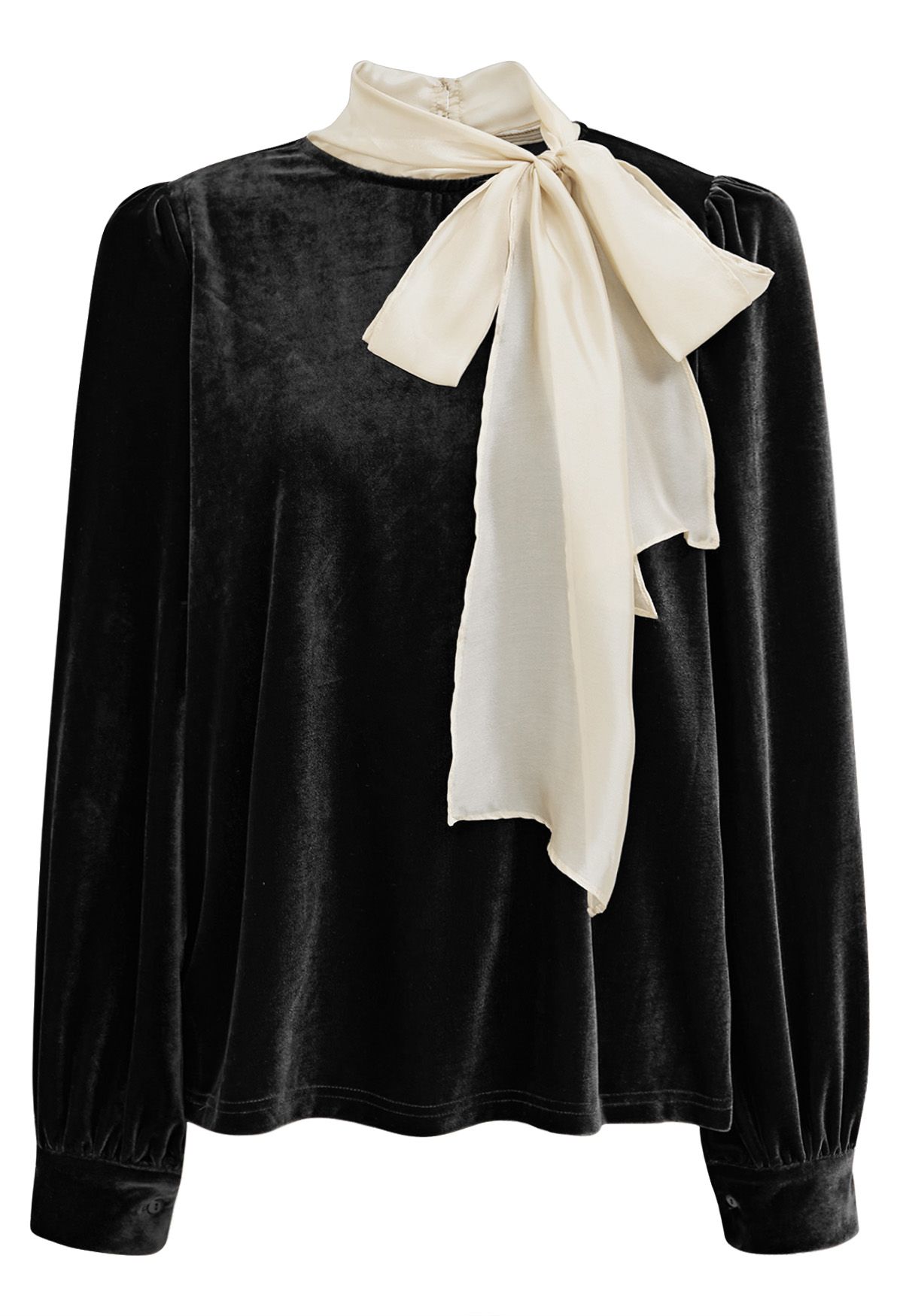 Organza Self-Tie Bowknot Velvet Top in Black