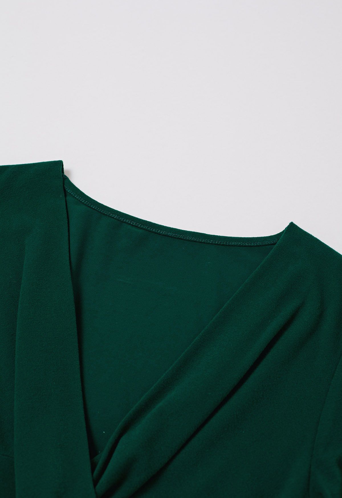 Crisscross V-Neck Fitted Top in Dark Green