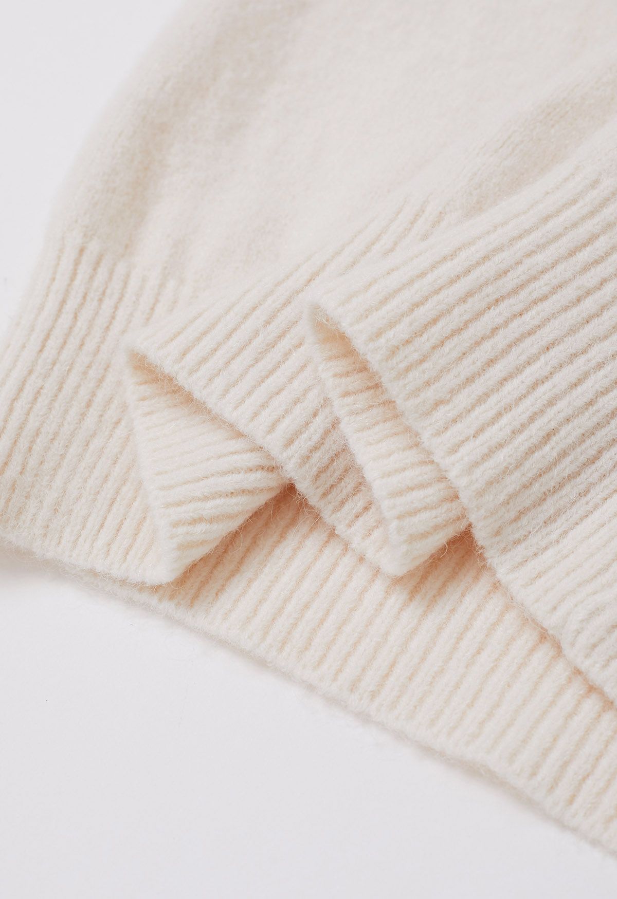 Bowknot-Trimmed Boat Neck Knit Sweater in Ivory