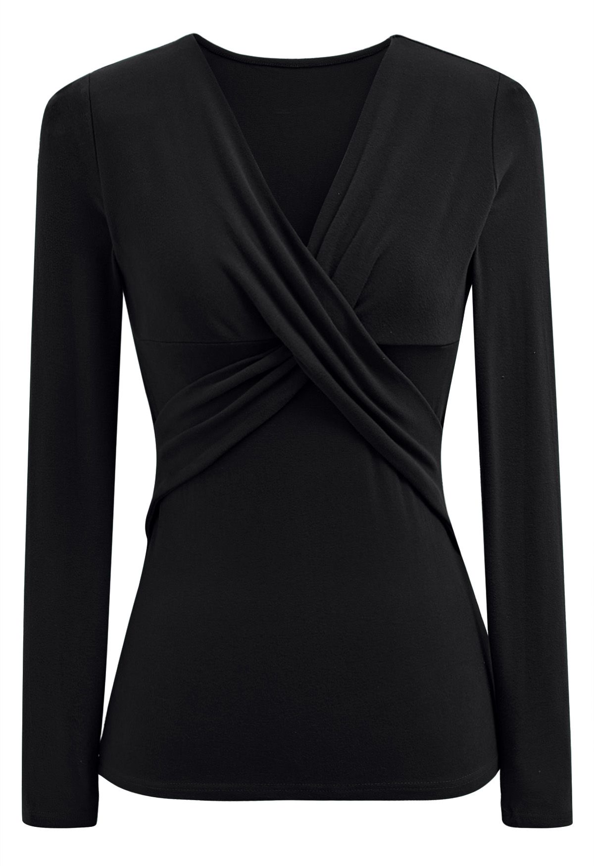 Crisscross V-Neck Fitted Top in Black