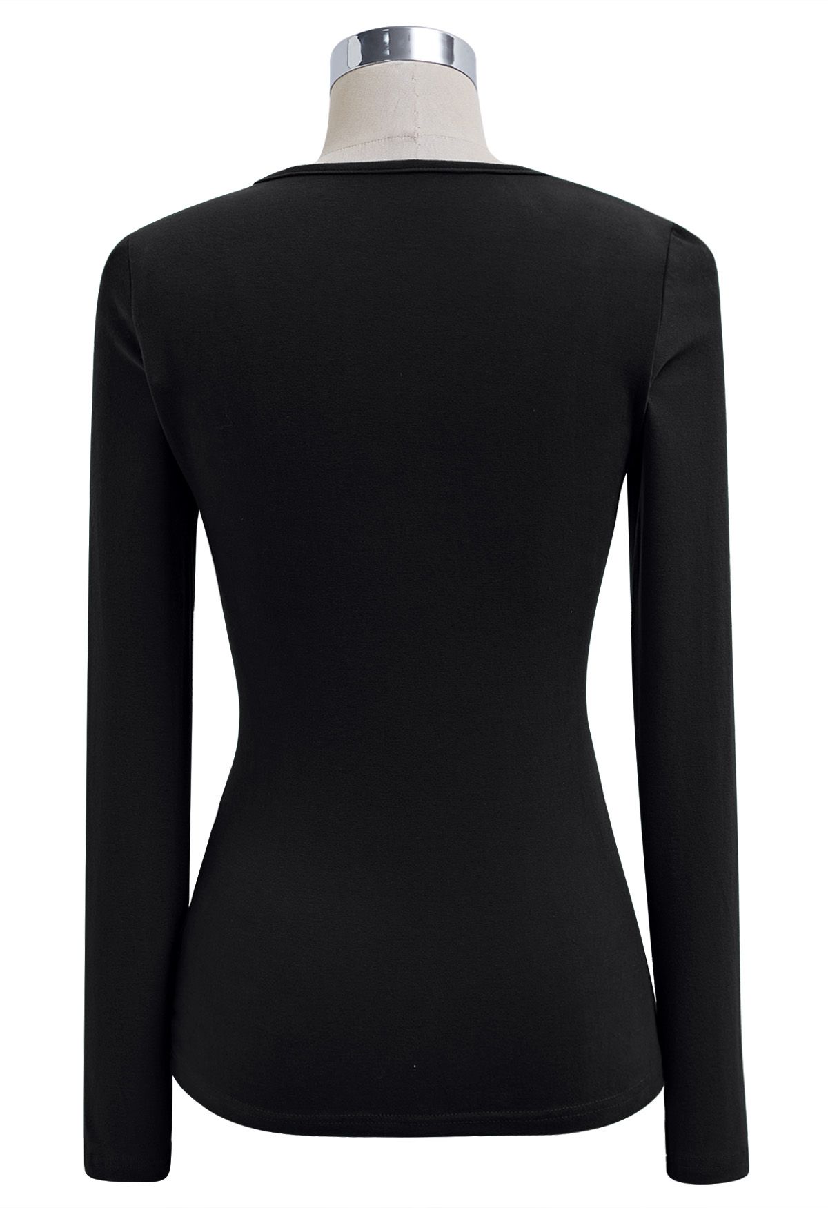 Crisscross V-Neck Fitted Top in Black