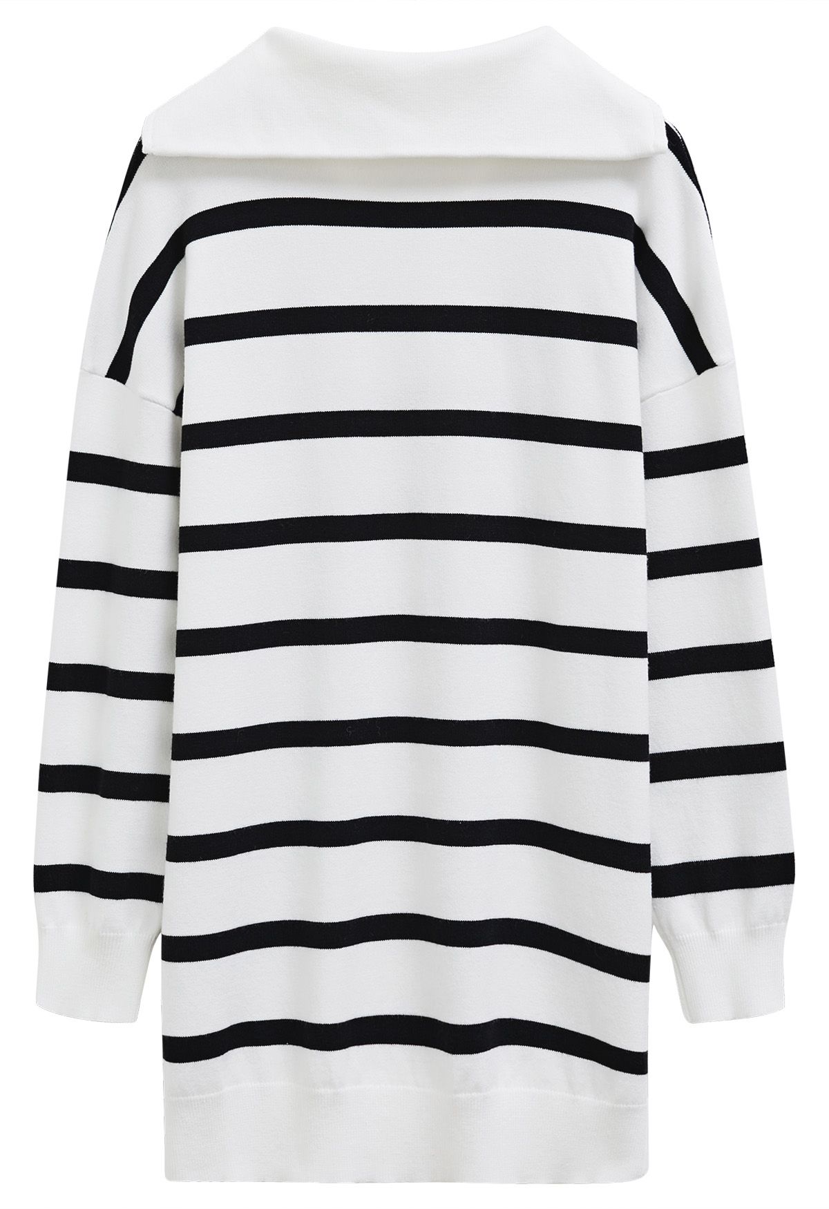 Broad-Striped Zipper Neck Knit Mini Dress in White