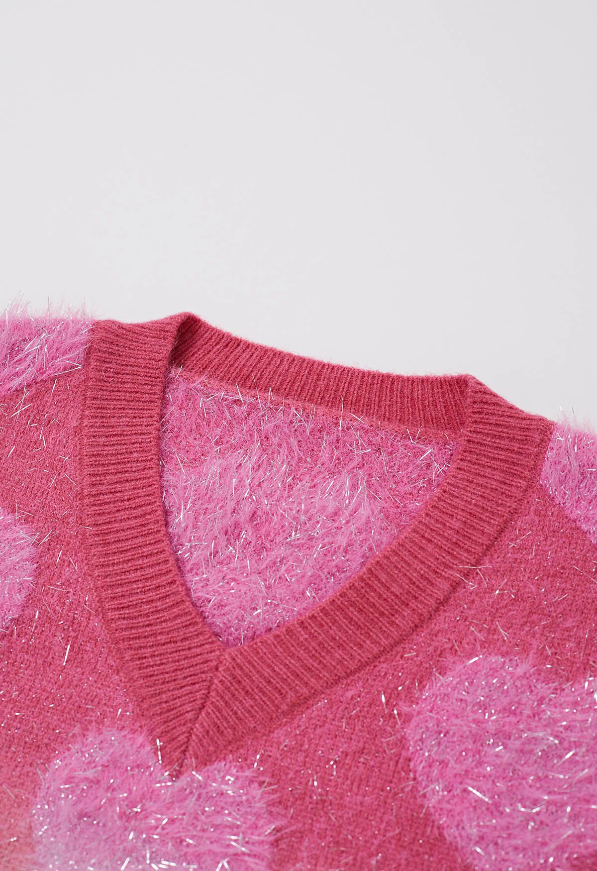 Ombre Fuzzy Heart Fringe Knit Sweater in Pink