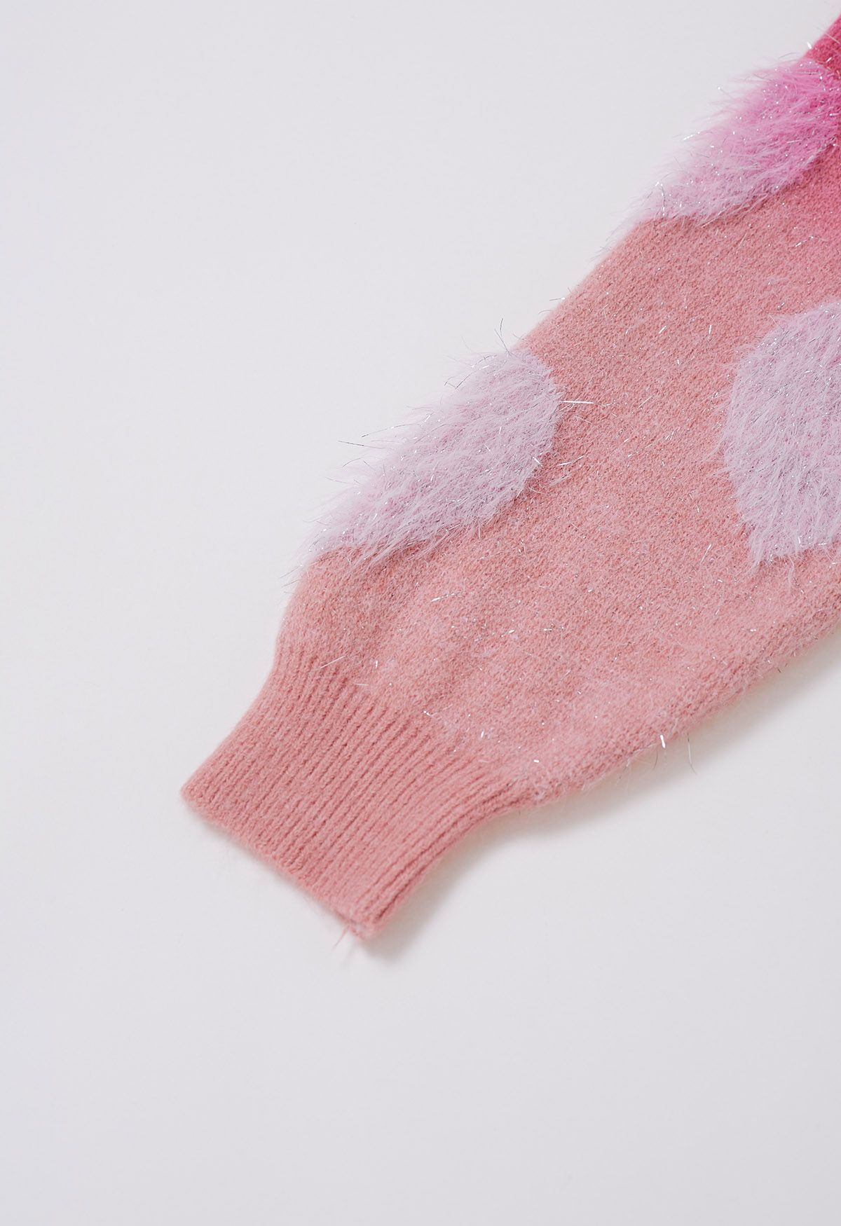 Ombre Fuzzy Heart Fringe Knit Sweater in Pink