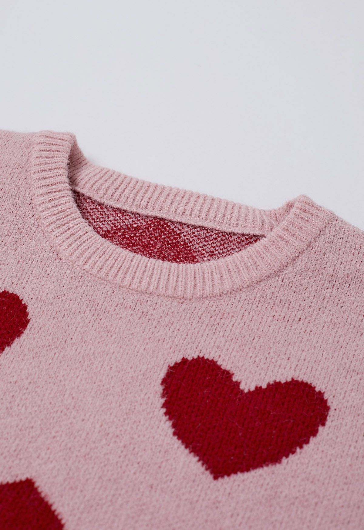 Cherished Heart Puff Sleeves Knit Sweater in Dusty Pink