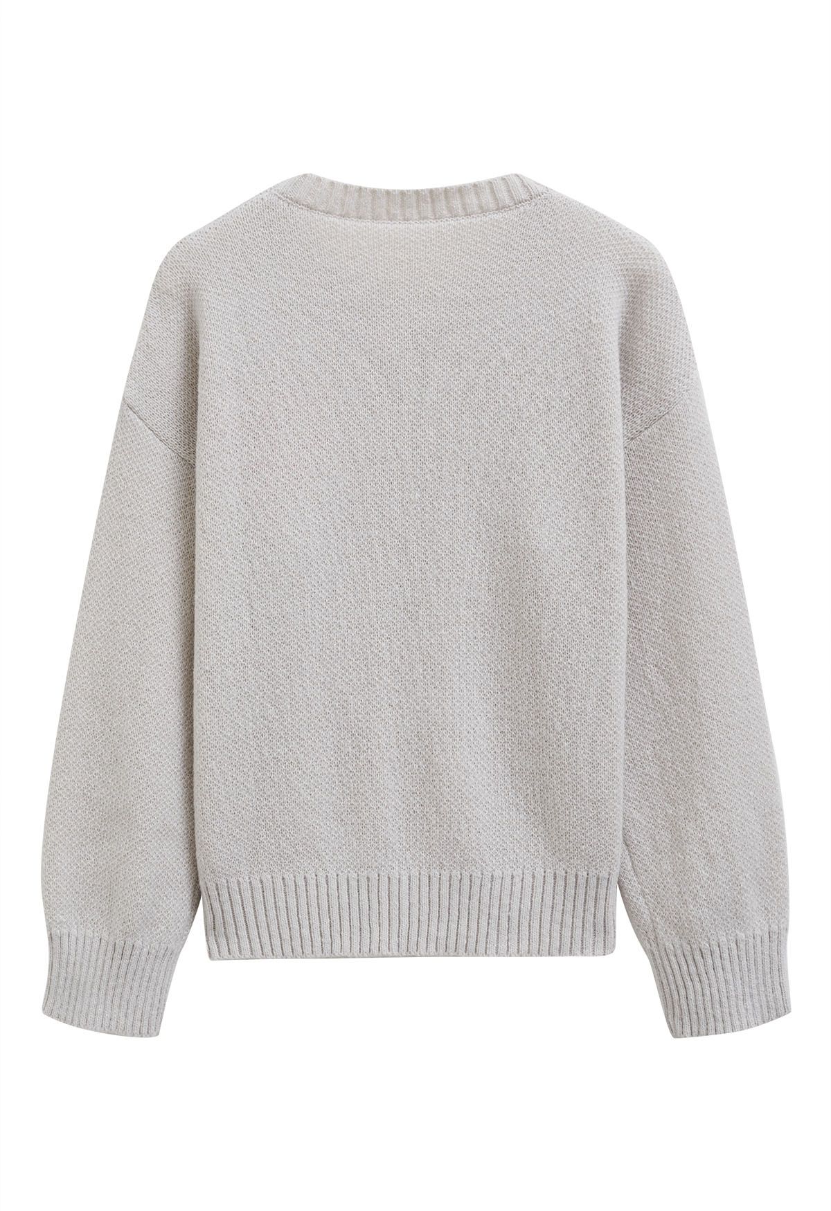 Only Love Crew Neck Jacquard Knit Sweater