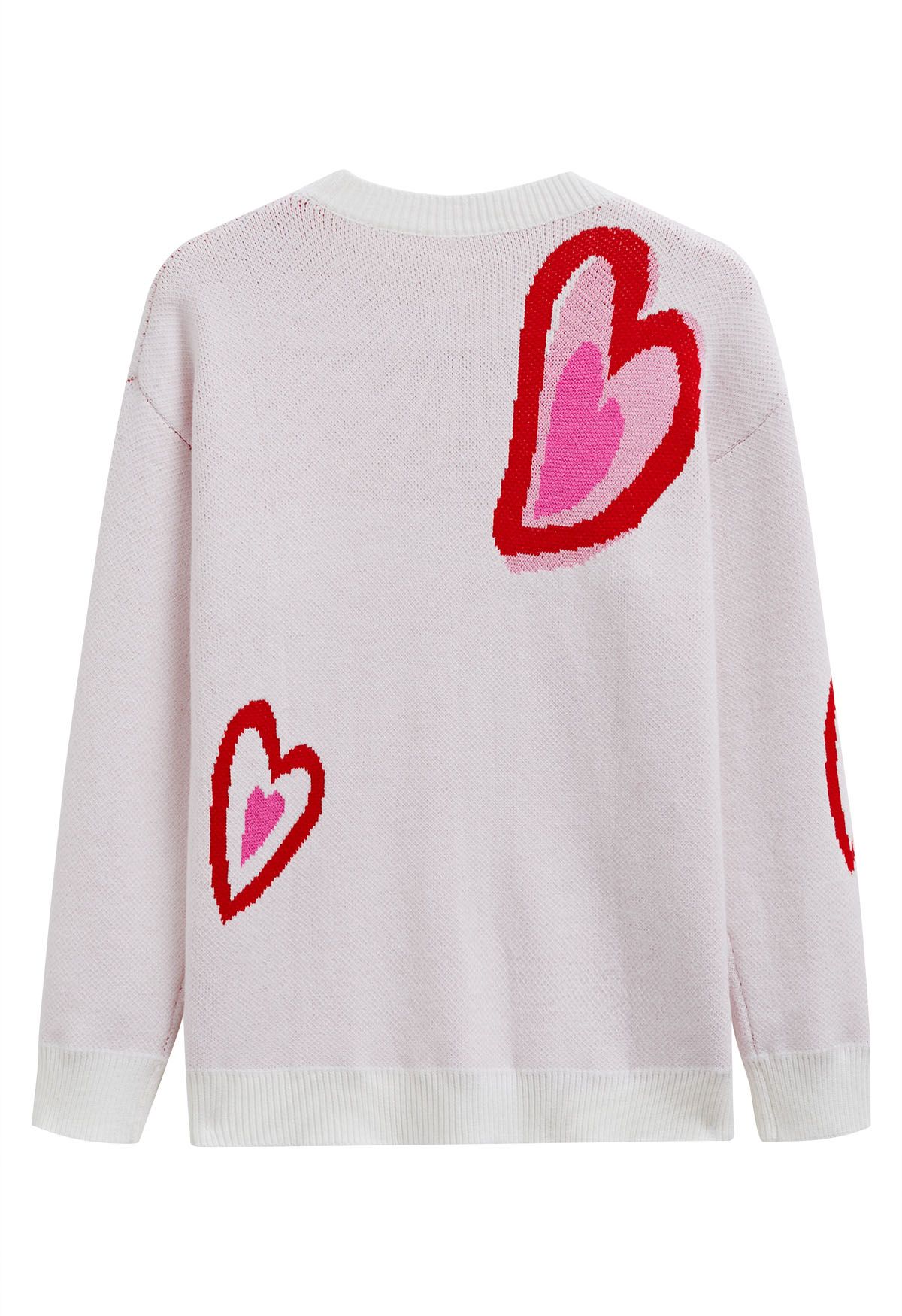 Heart Fluttering Crew Neck Knit Sweater in White