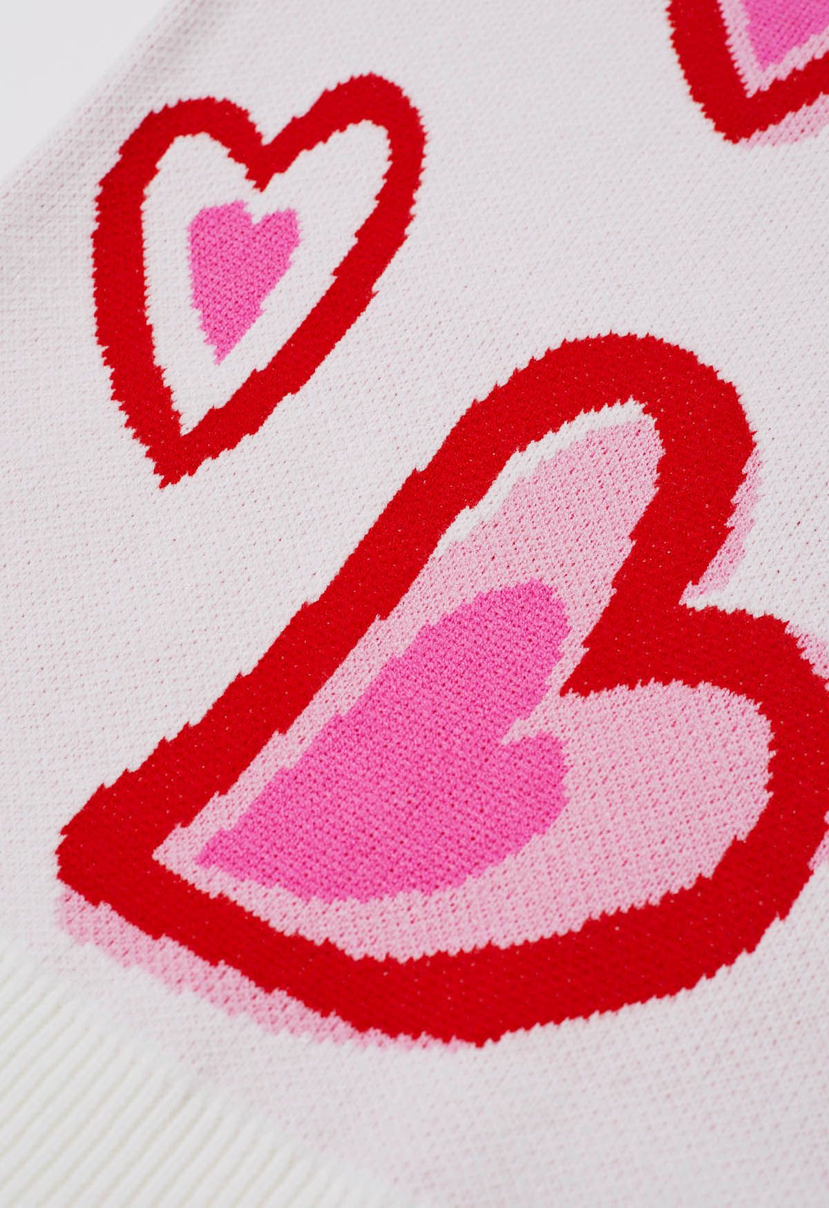 Heart Fluttering Crew Neck Knit Sweater in White