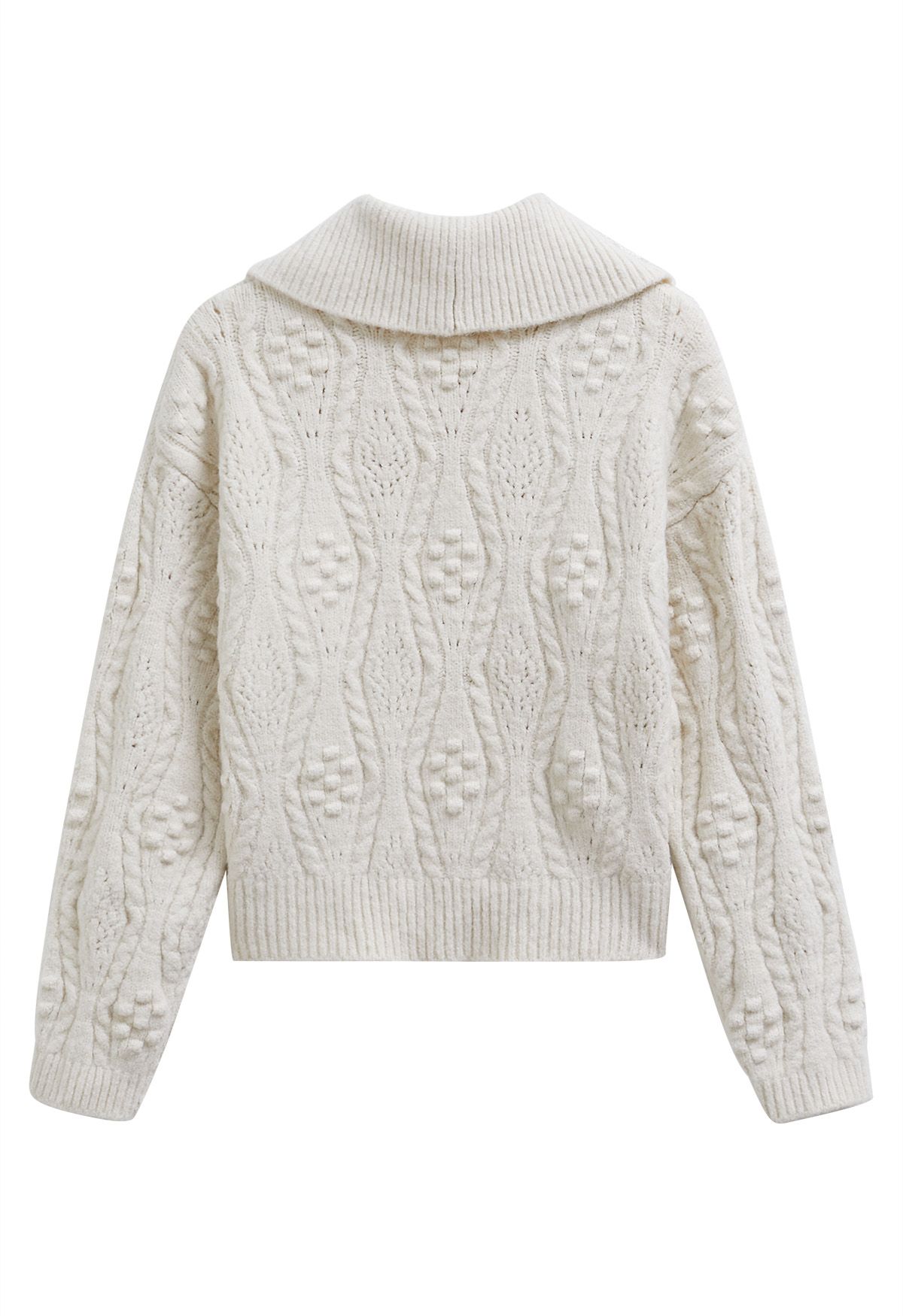 Embossed Dots Collared Knit Sweater in Ivory