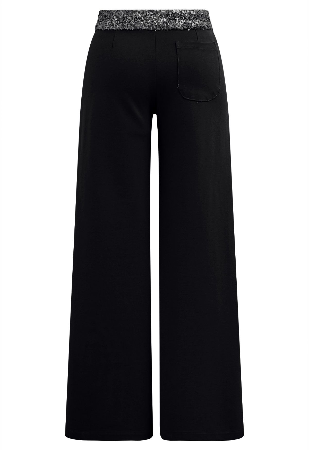 Sequin Accented Waist Straight-Leg Pants in Black