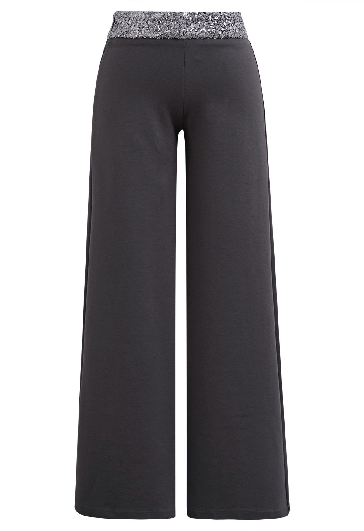 Sequin Accented Waist Straight-Leg Pants in Smoke