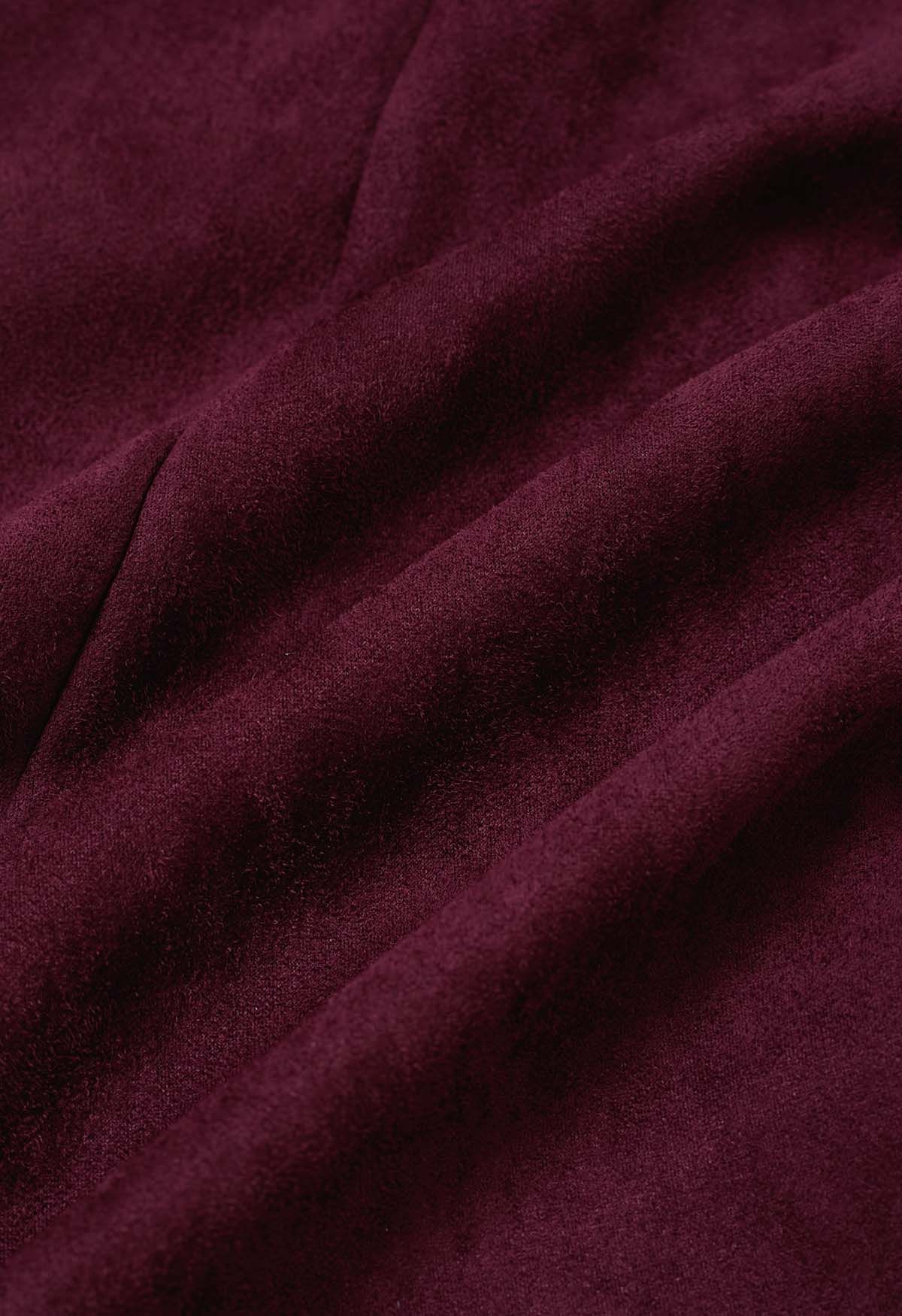 Seam Details Flare Midi Skirt in Burgundy