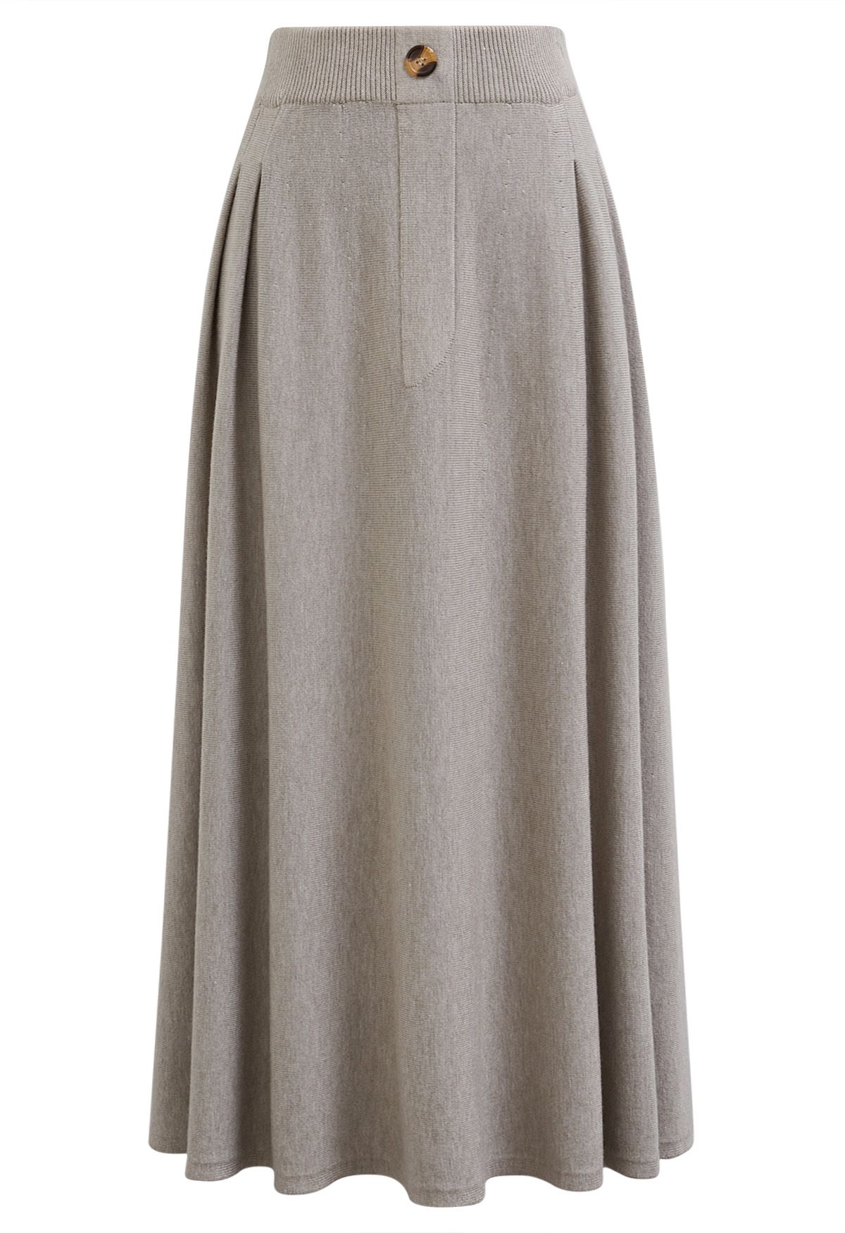 Button Adorned Knit Midi Skirt in Linen