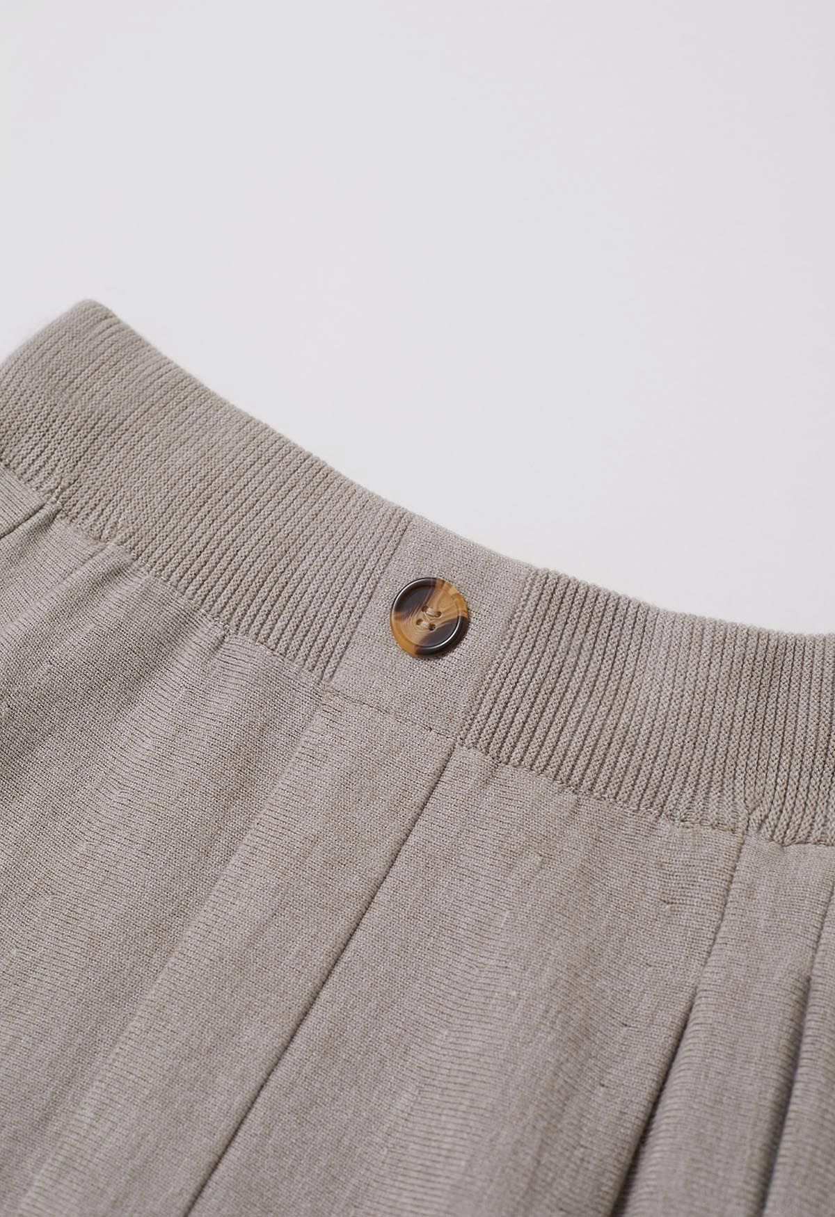 Button Adorned Knit Midi Skirt in Linen