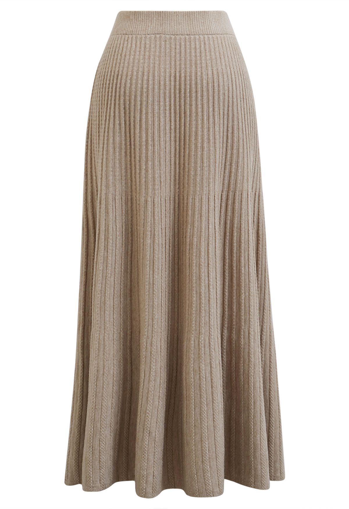 Gentle Touch Ribbed Knit Maxi Skirt in Light Tan