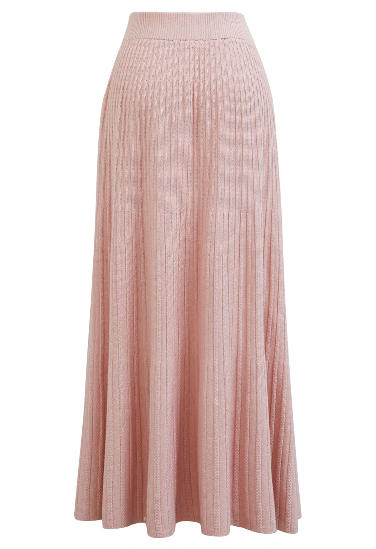 Gentle Touch Ribbed Knit Maxi Skirt in Light Pink