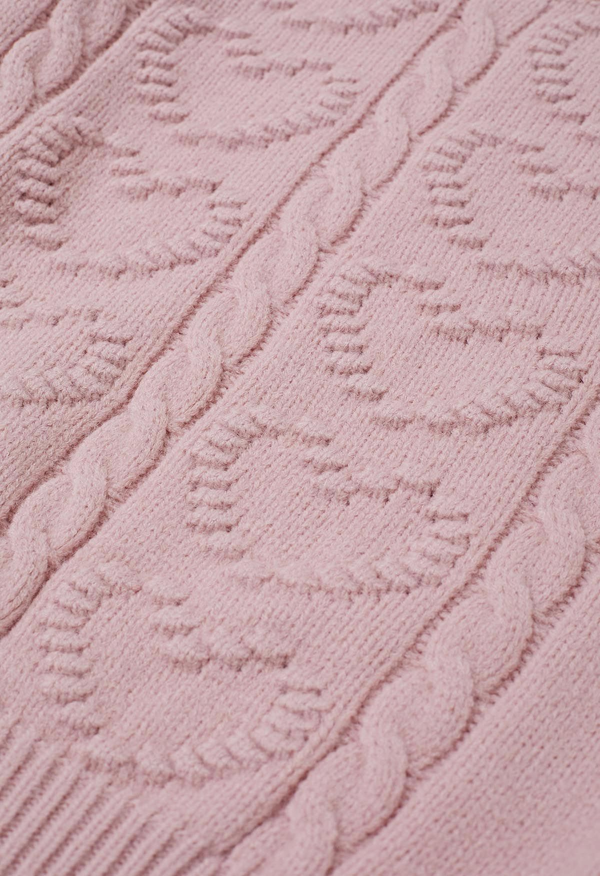 Embossed Heart Cable Knit Sweater in Light Pink