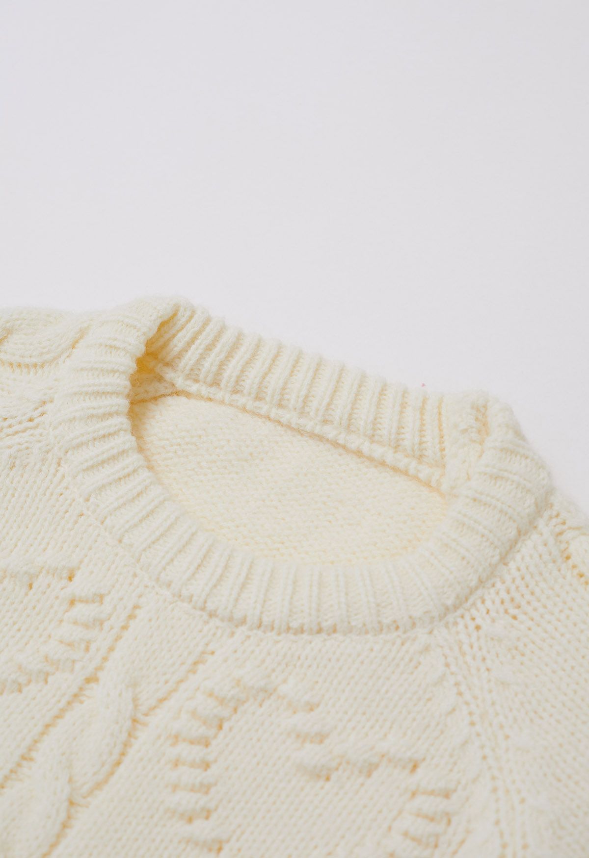 Embossed Heart Cable Knit Sweater in Cream