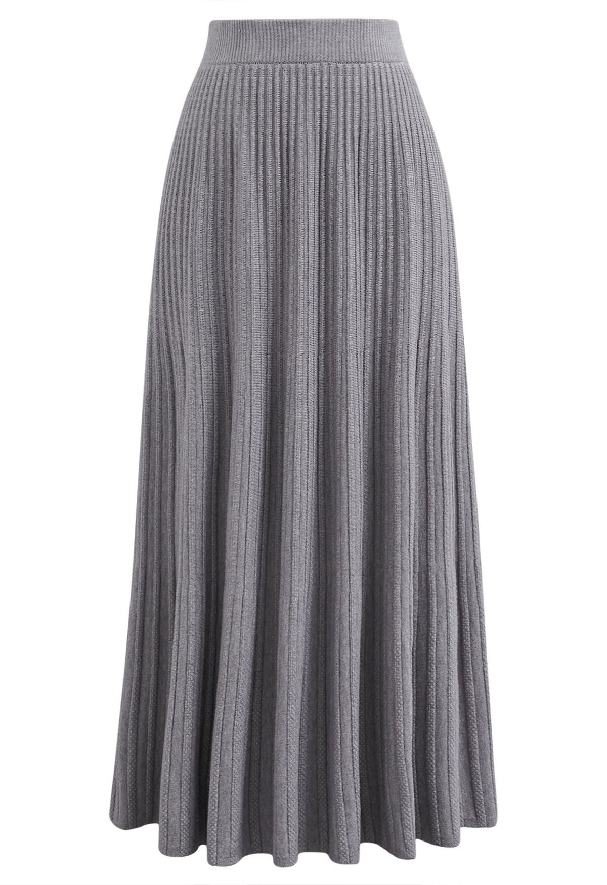 Gentle Touch Ribbed Knit Maxi Skirt in Grey