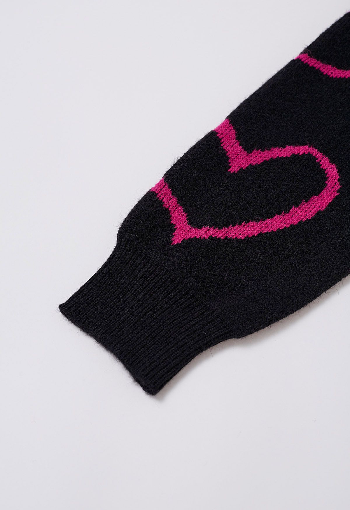 Lovable Heart Crew Neck Knit Sweater in Black