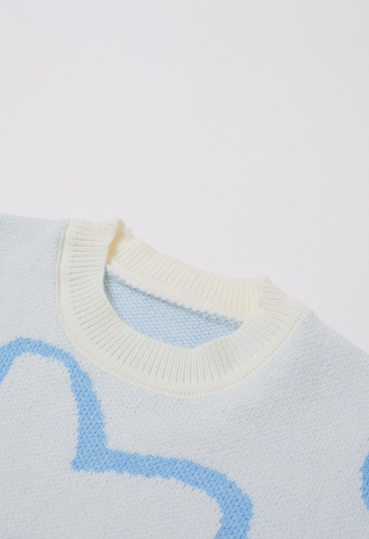 Lovable Heart Crew Neck Knit Sweater in Baby Blue