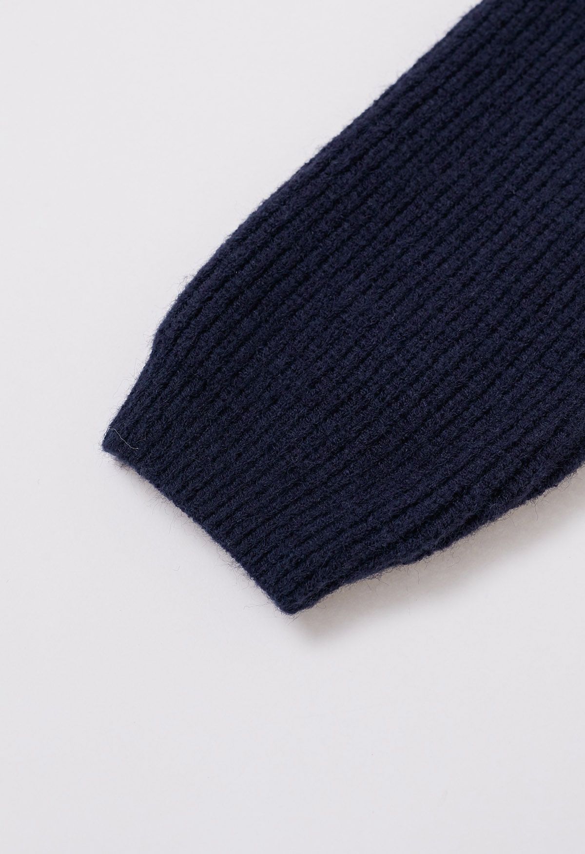 Drawstring Zipper Ribbed Knit Cardigan in Navy