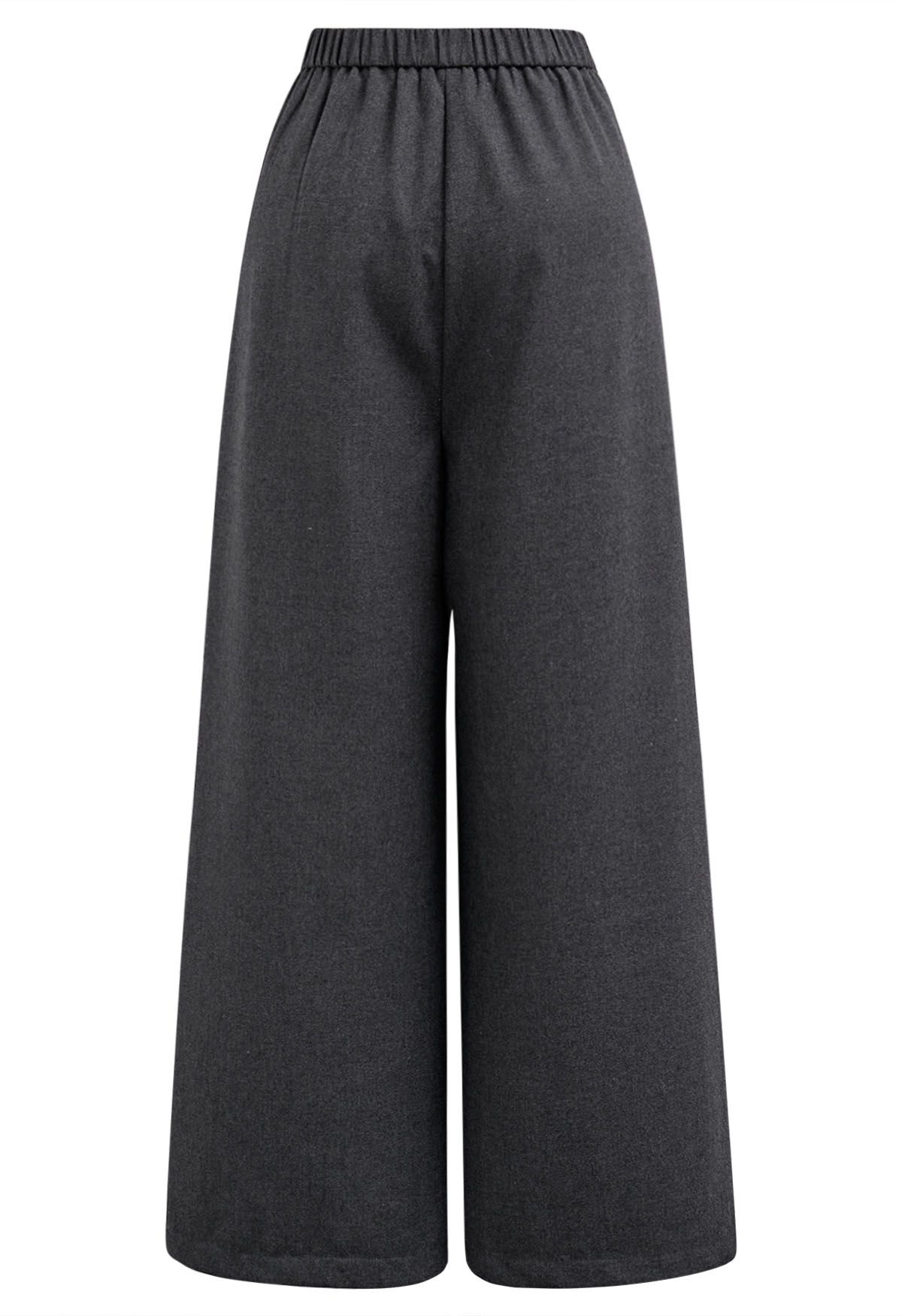 Modern Look Side Pocket Pleats Palazzo Pants in Smoke