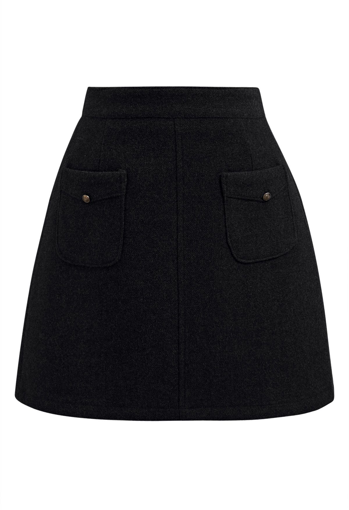 Retro Button Patch Pockets Mini Bud Skirt in Black