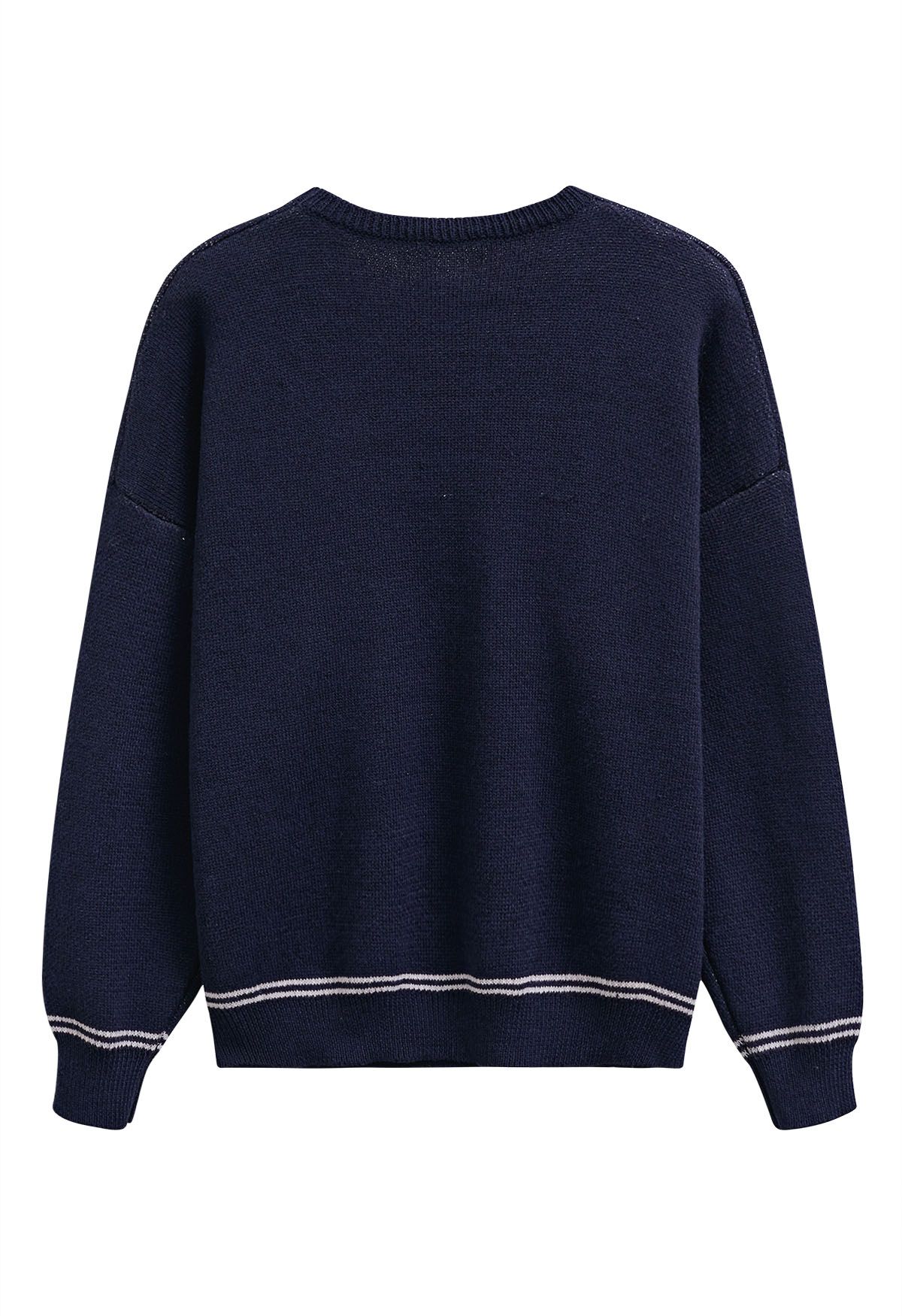 Newport Letter Crew Neck Oversized Knit Sweater in Navy