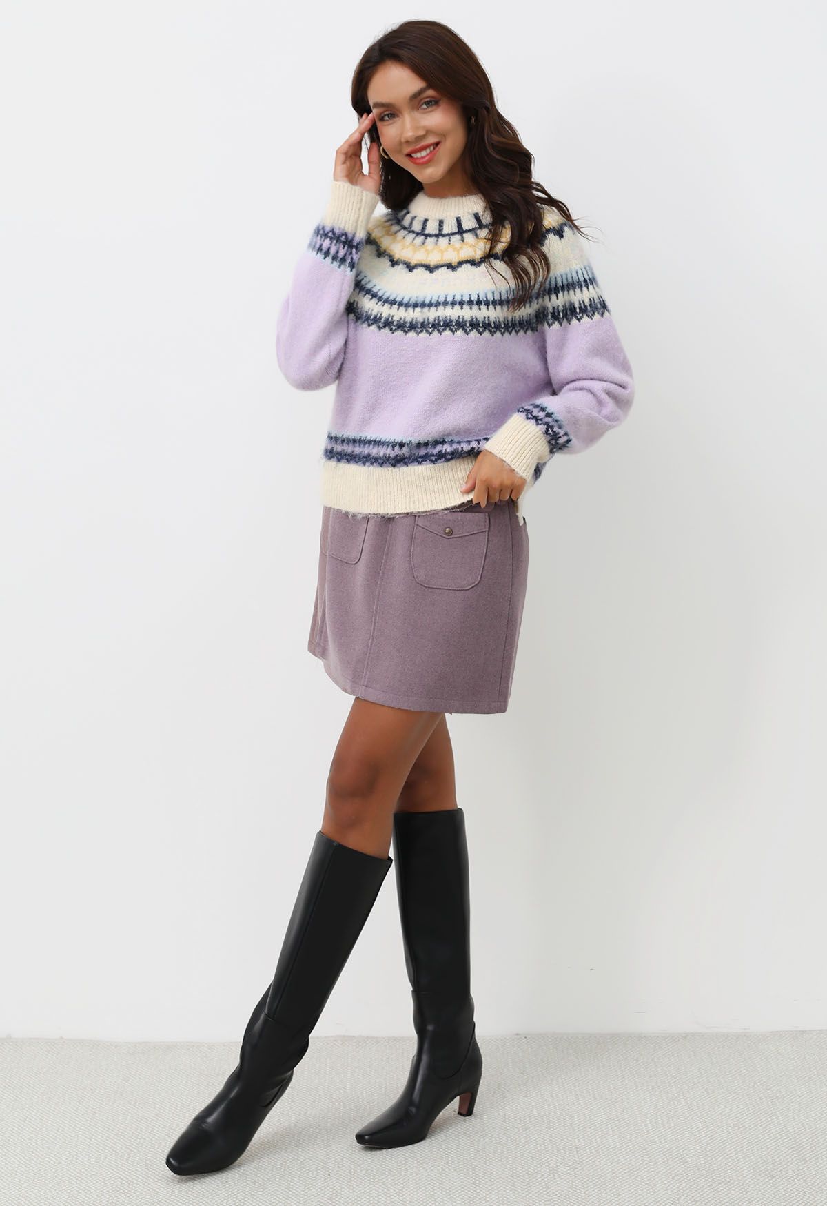 Retro Button Patch Pockets Mini Bud Skirt in Lilac