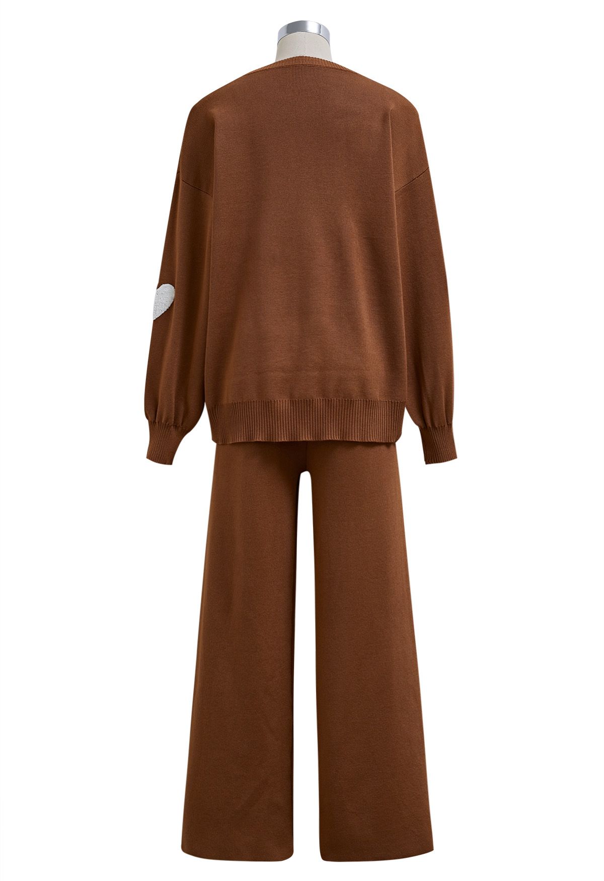 Heart Patch Knit Sweater and Pants Set in Rust