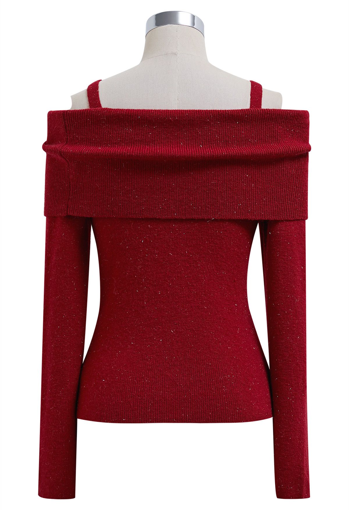 Bowknot Cold-Shoulder Heart Button Knit Top in Red