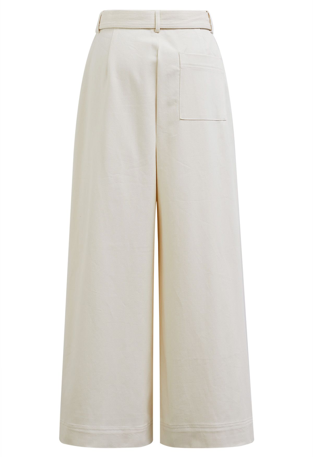 Urban-Casual Pleats Wide-Leg Pants with Belt in Ivory