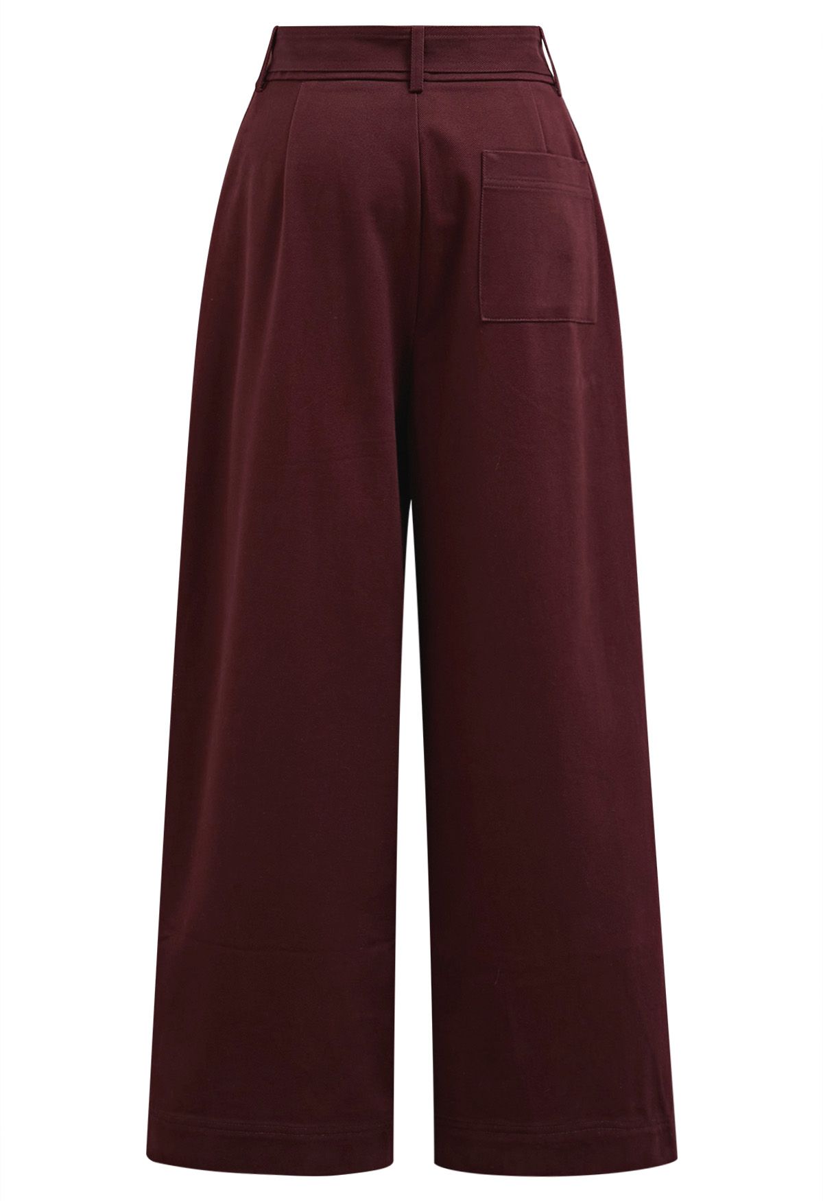 Urban-Casual Pleats Wide-Leg Pants with Belt in Burgundy