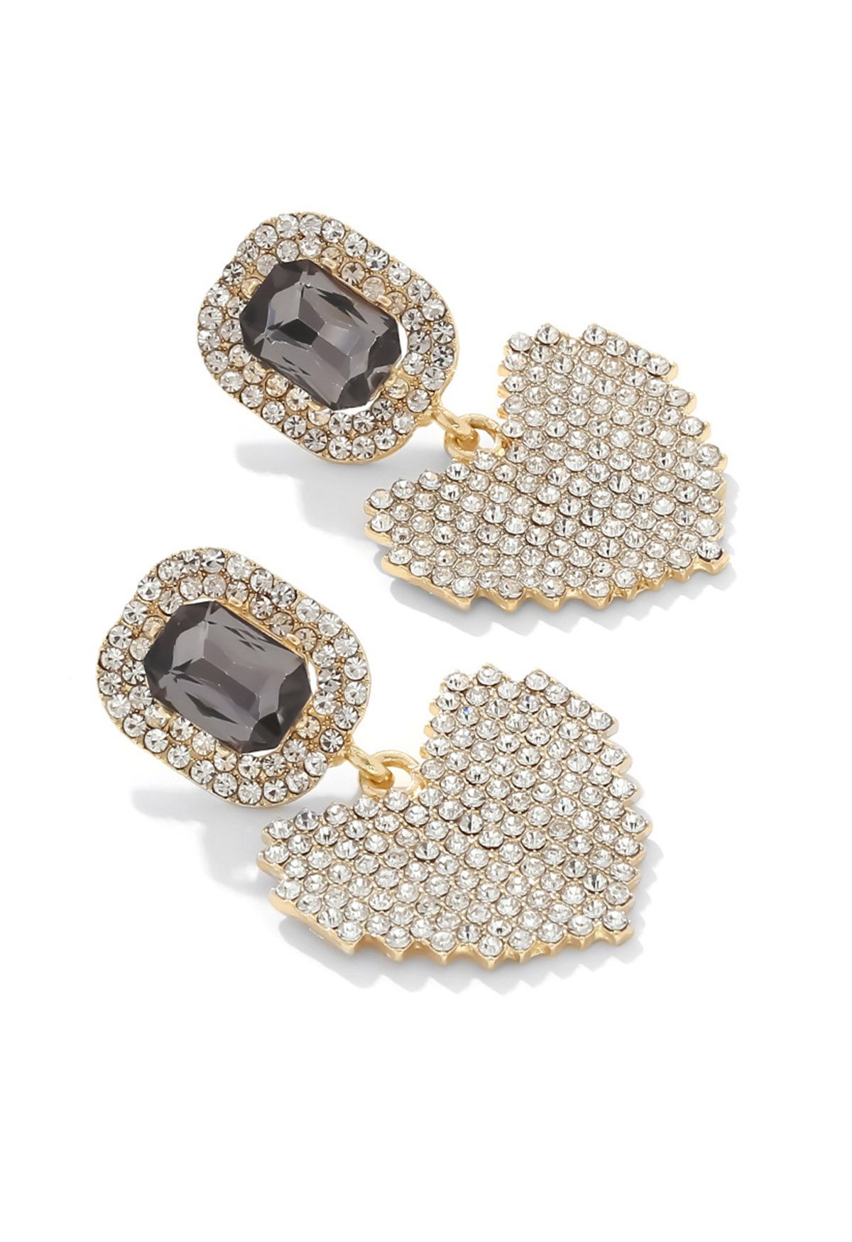 Full Rhinestone Heart Earrings in Smoke