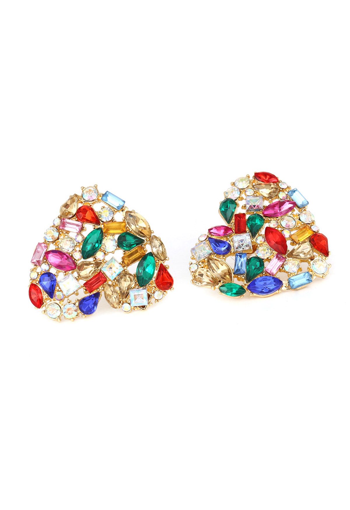 Rainbow Rhinestone Heart Earrings