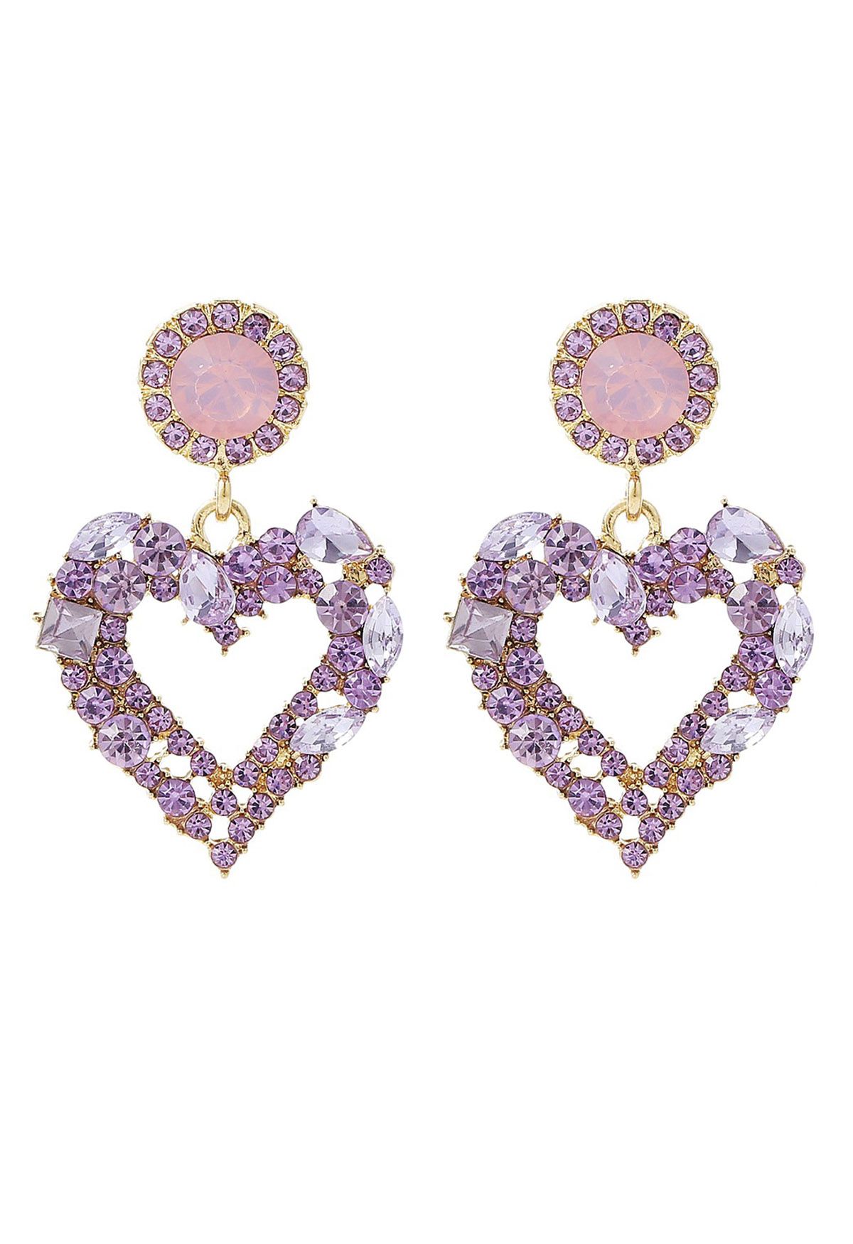 Purple Rhinestone Heart Earrings