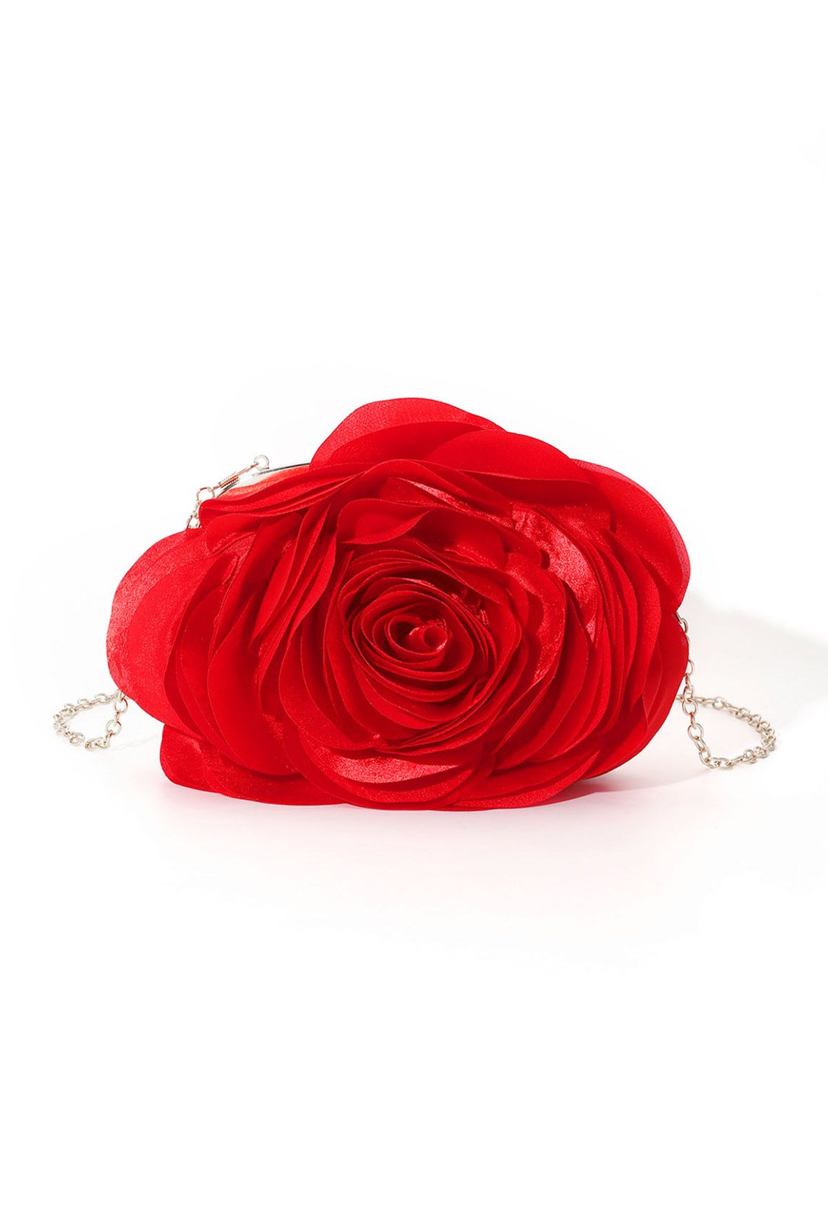 3D Rose Petal Satin Clutch in Red