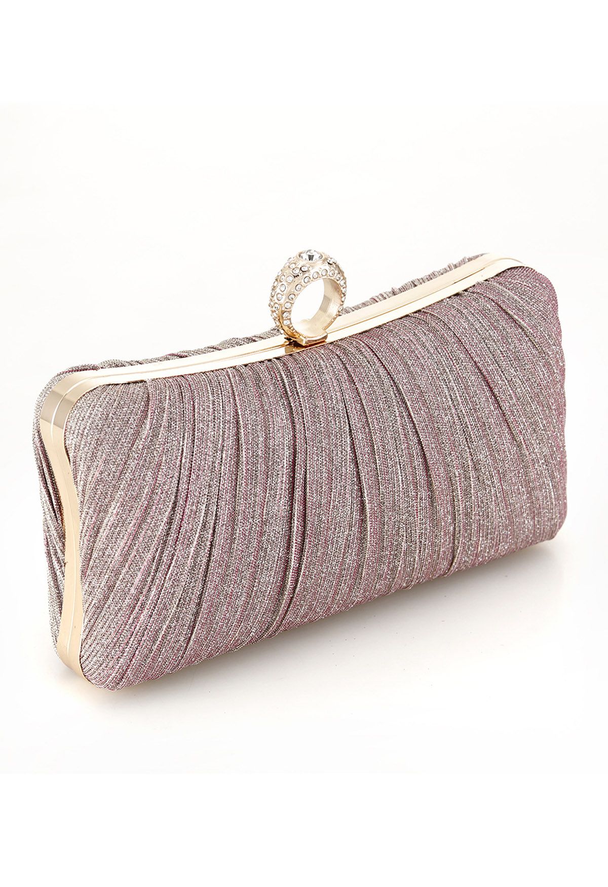 Ornate Pleated Rhinestone Clutch in Dusty Pink