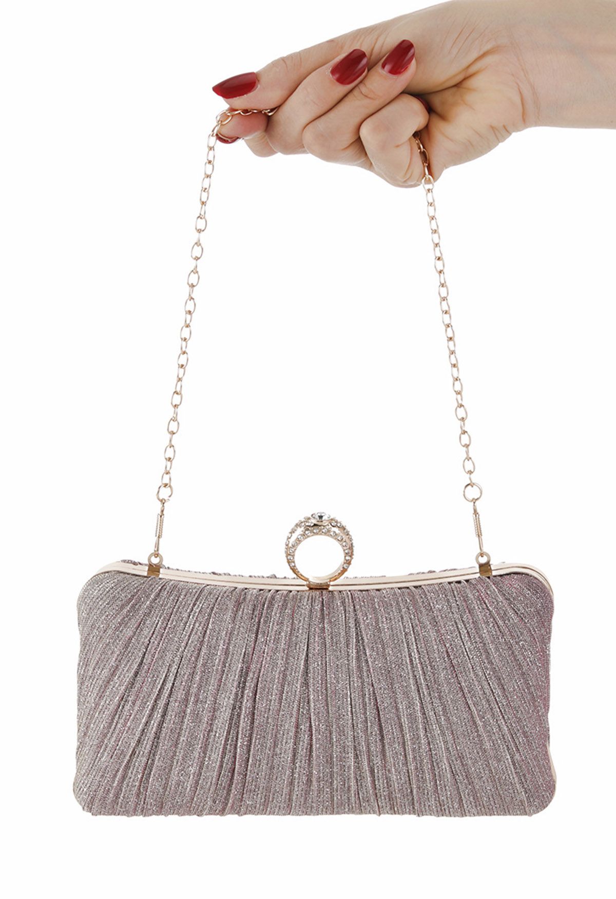 Ornate Pleated Rhinestone Clutch in Dusty Pink