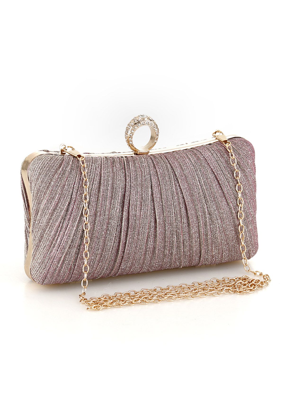 Ornate Pleated Rhinestone Clutch in Dusty Pink