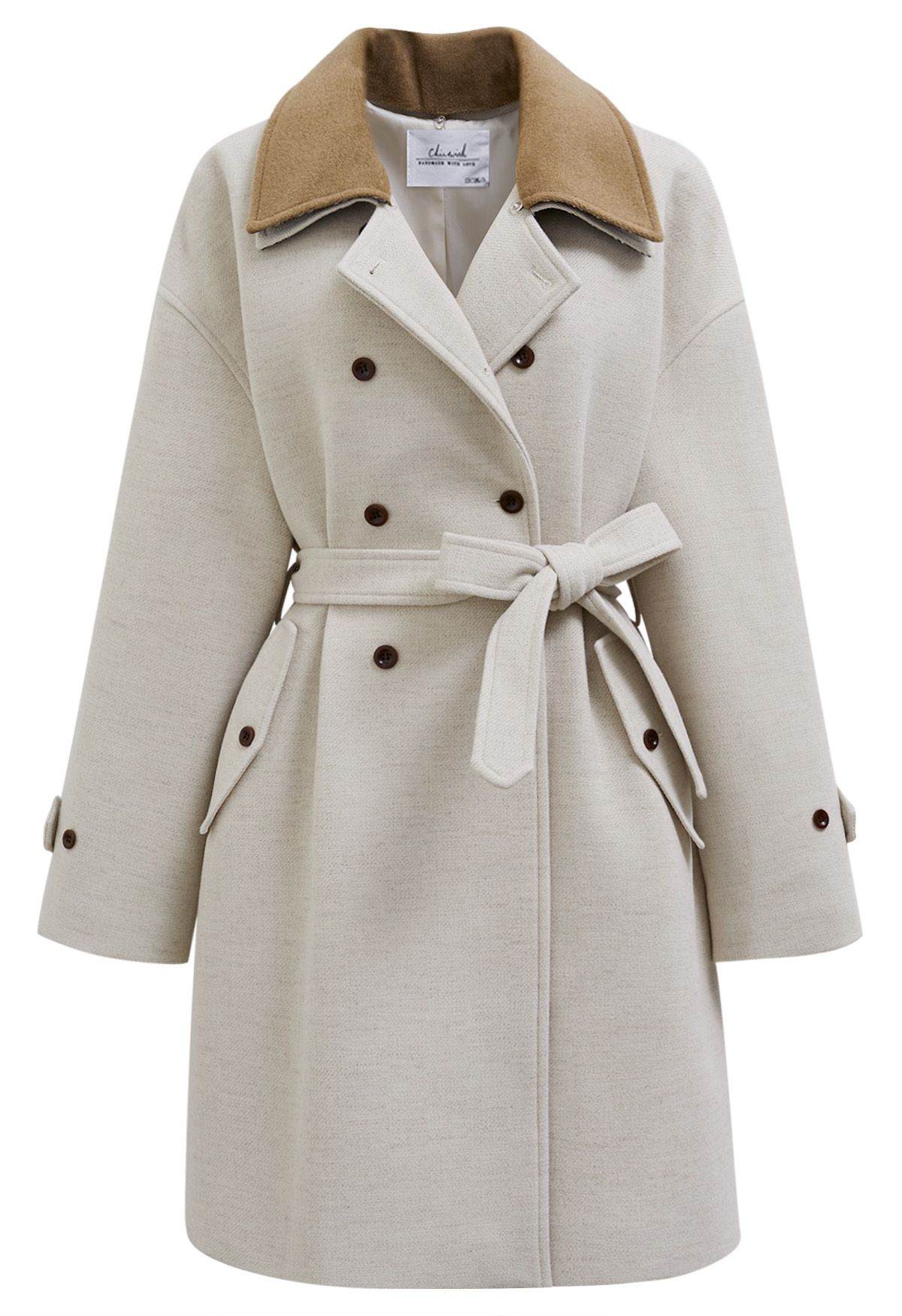 Double-Layer Collar Buttoned Coat in Ivory