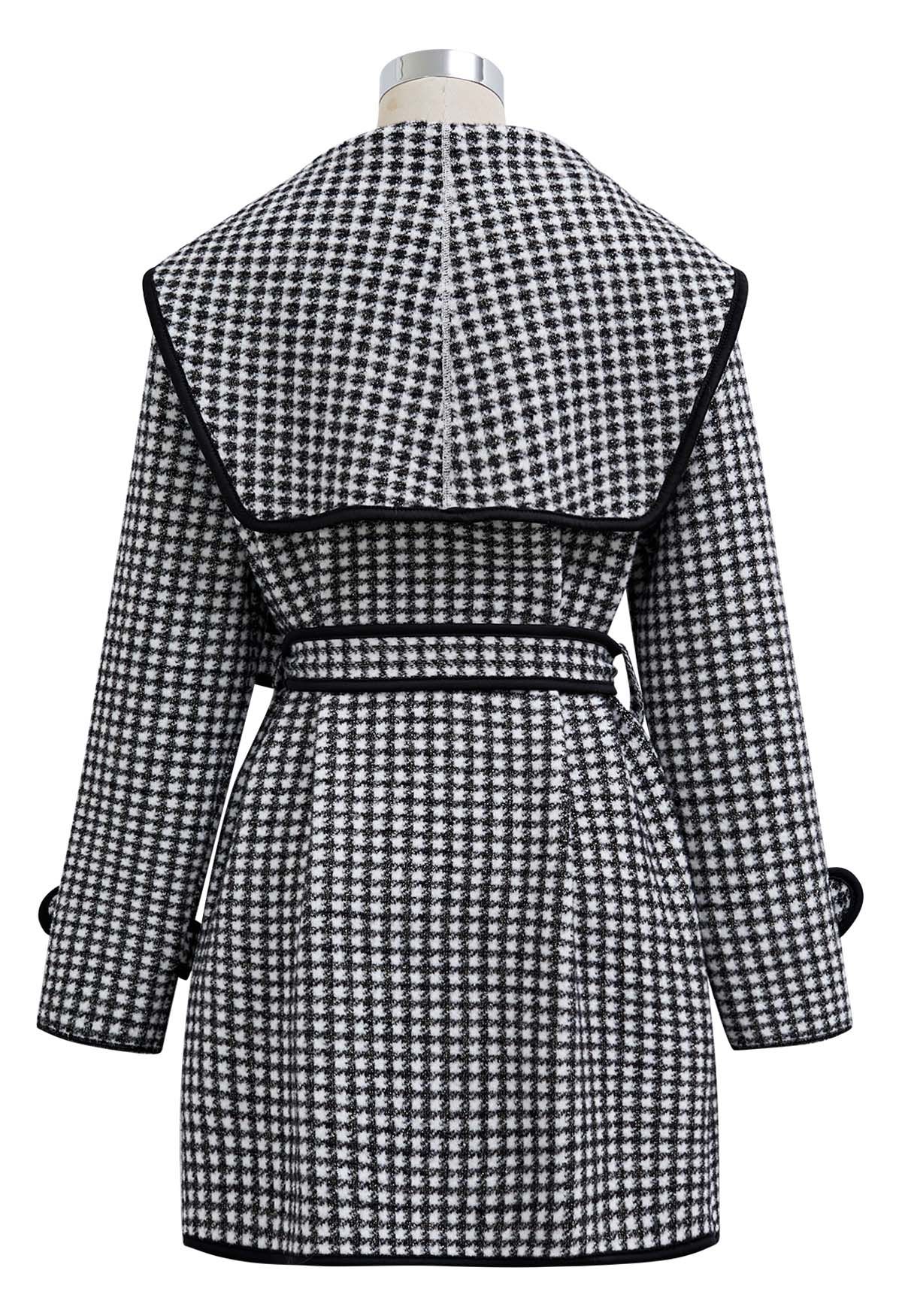 Houndstooth Contrast Edge Wide Lapel Knit Coat