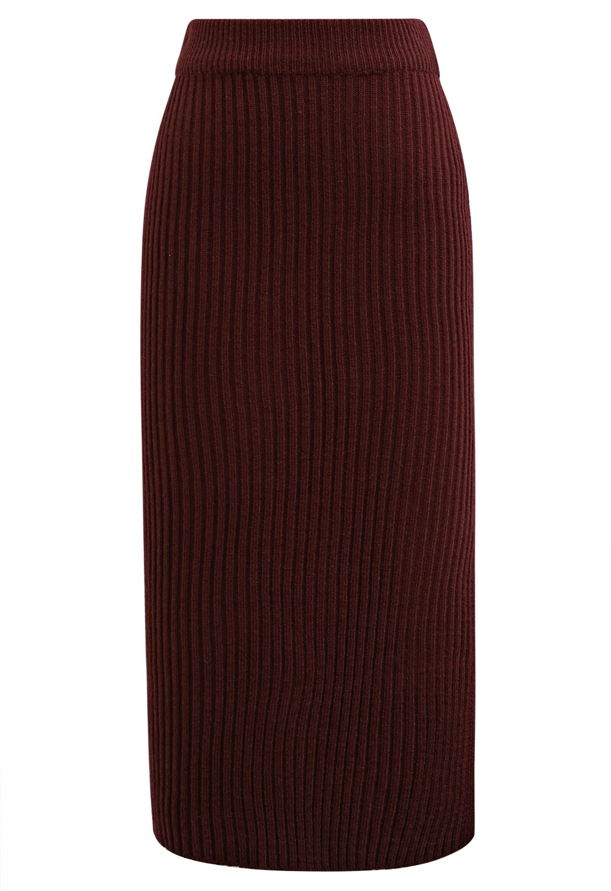 Two-Way Wear Crisscross Knit Top and Skirt Set in Burgundy